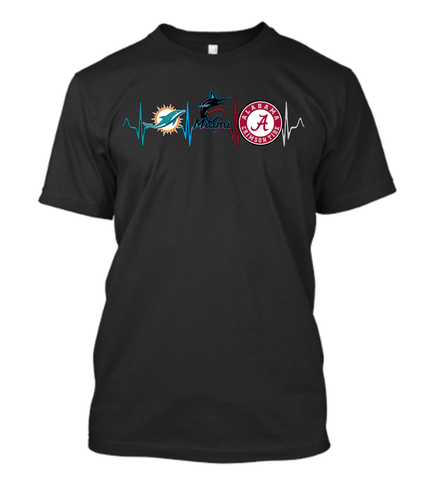 Miami Dolphins Miami Marlins Alabama Crimson Tide Heartbeat T-Shirt