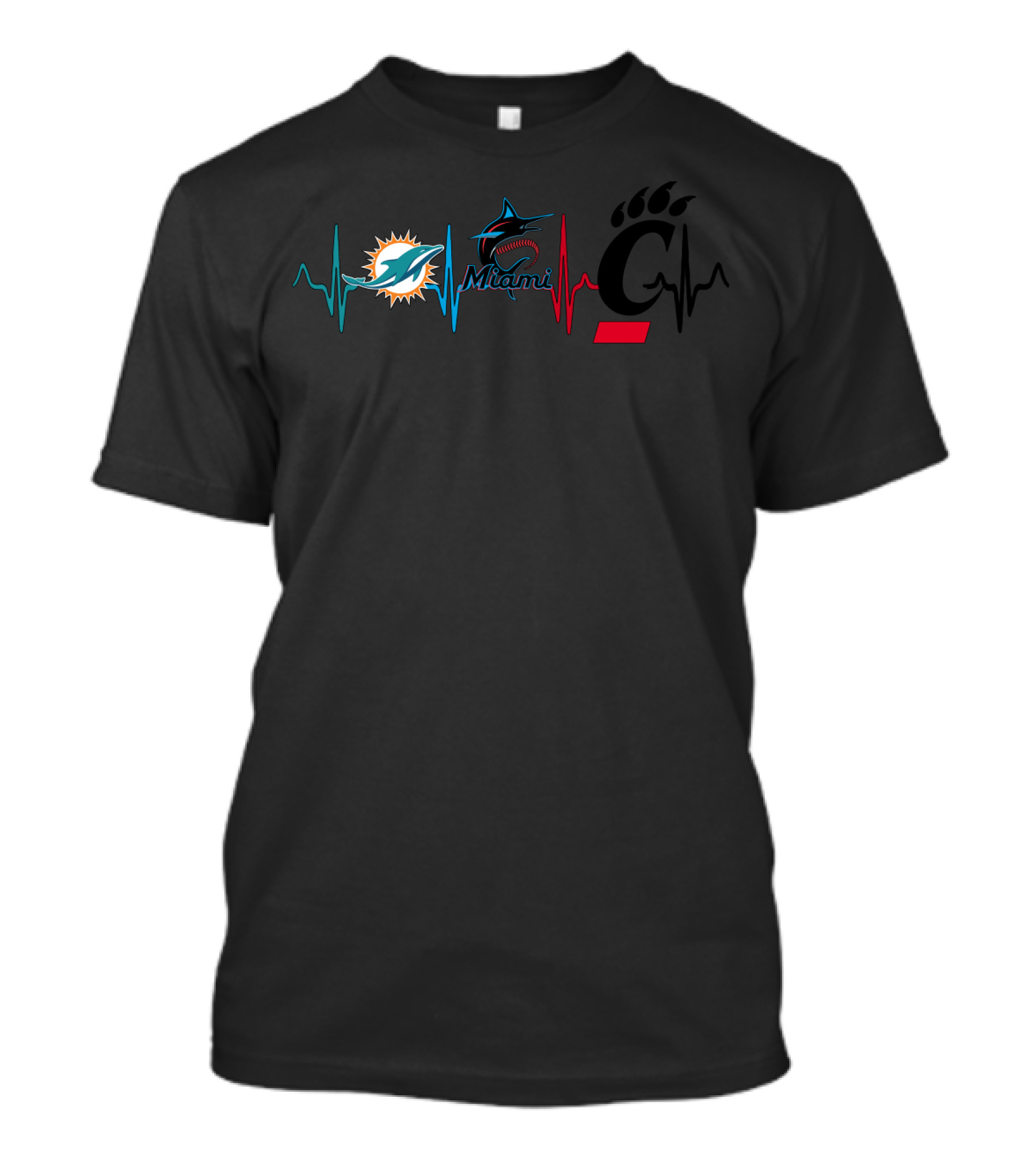 Miami Dolphins Marlins Cincinnati Bearcats Heartbeat T-Shirt