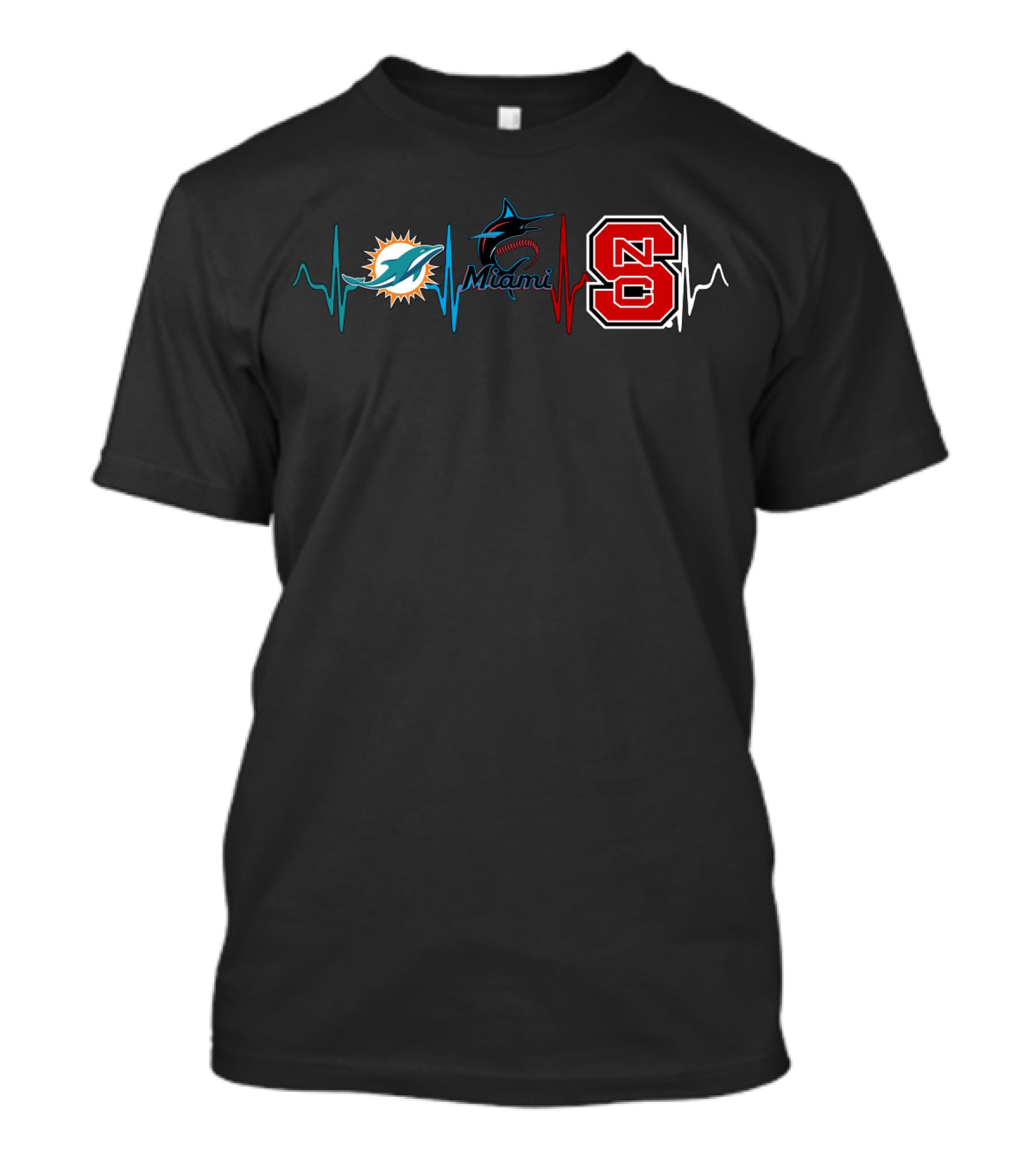 Miami Dolphins Miami Marlins Nc State Heartbeat T-Shirt