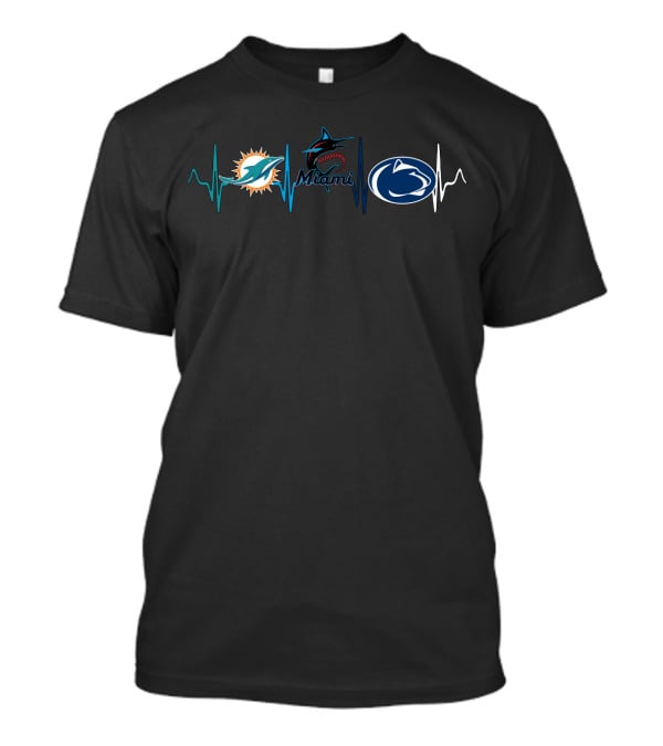 Miami Dolphins Miami Marlins Penn State Nittany Lions Heartbeat T-Shirt