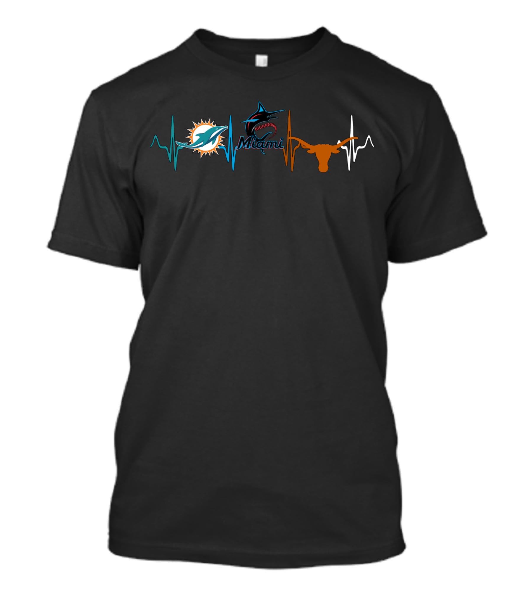 Miami Dolphins Marlins Longhorns Heartbeat T-Shirt