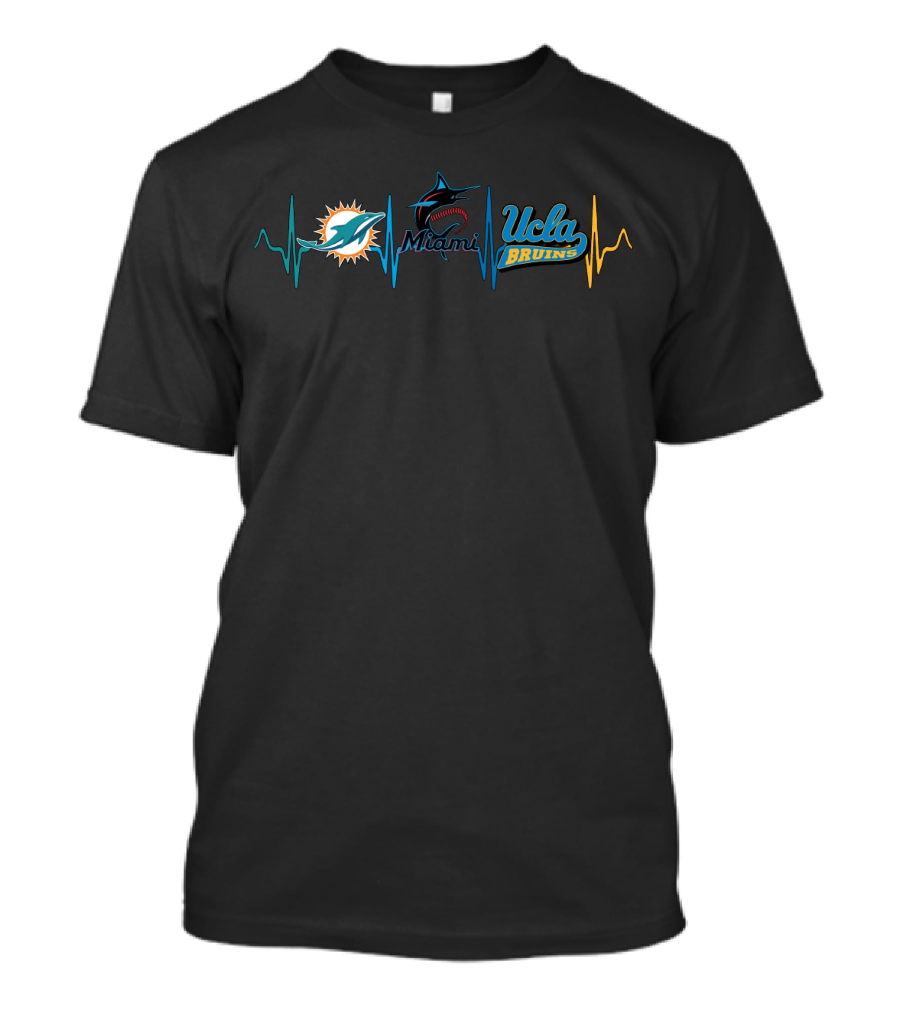 Miami Dolphins Miami Marlins Ucla Bruins Heartbeat T-Shirt