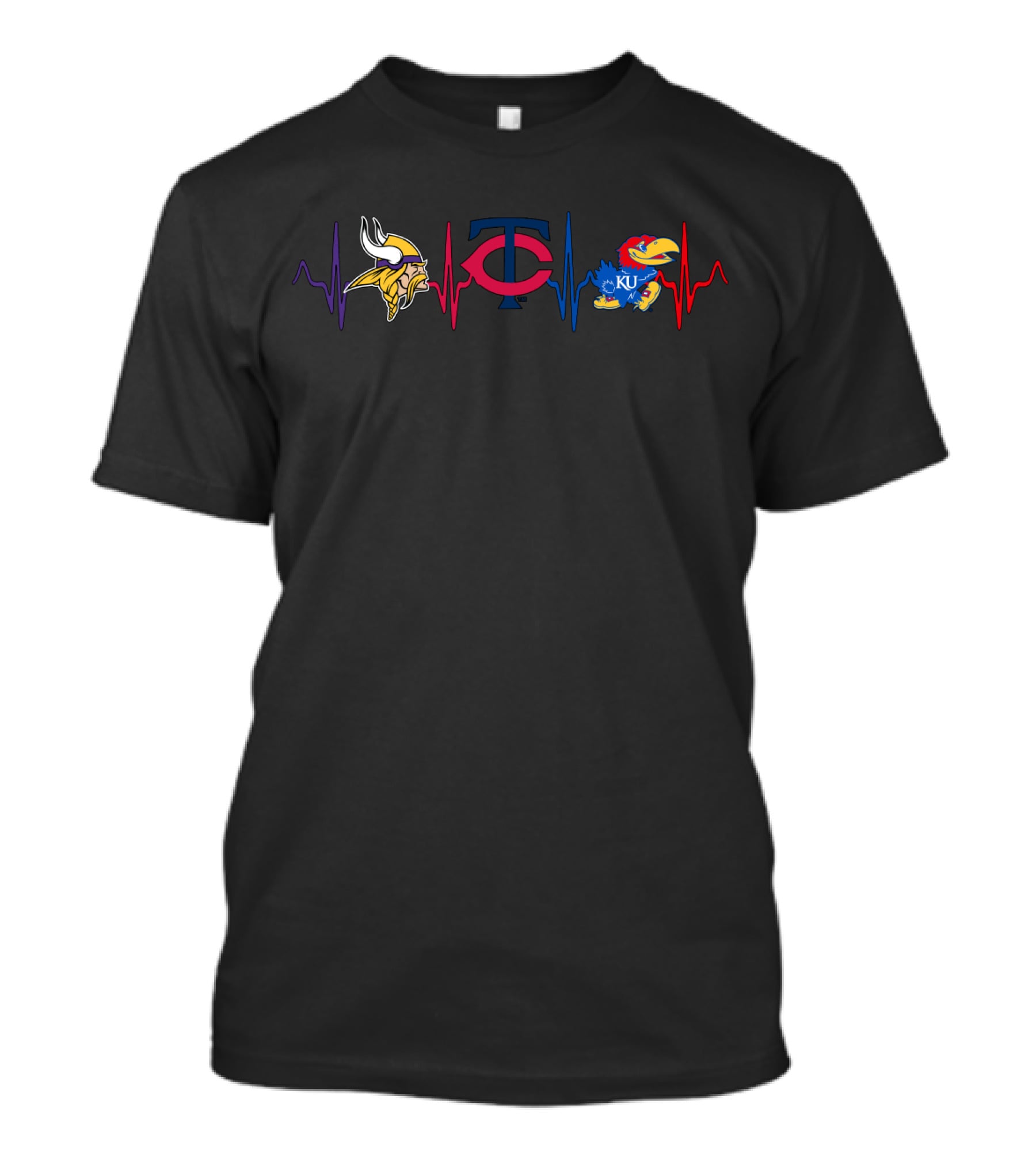 Minnesota Vikings Minnesota Twins Kansas Jayhawks Heartbeat T-Shirt