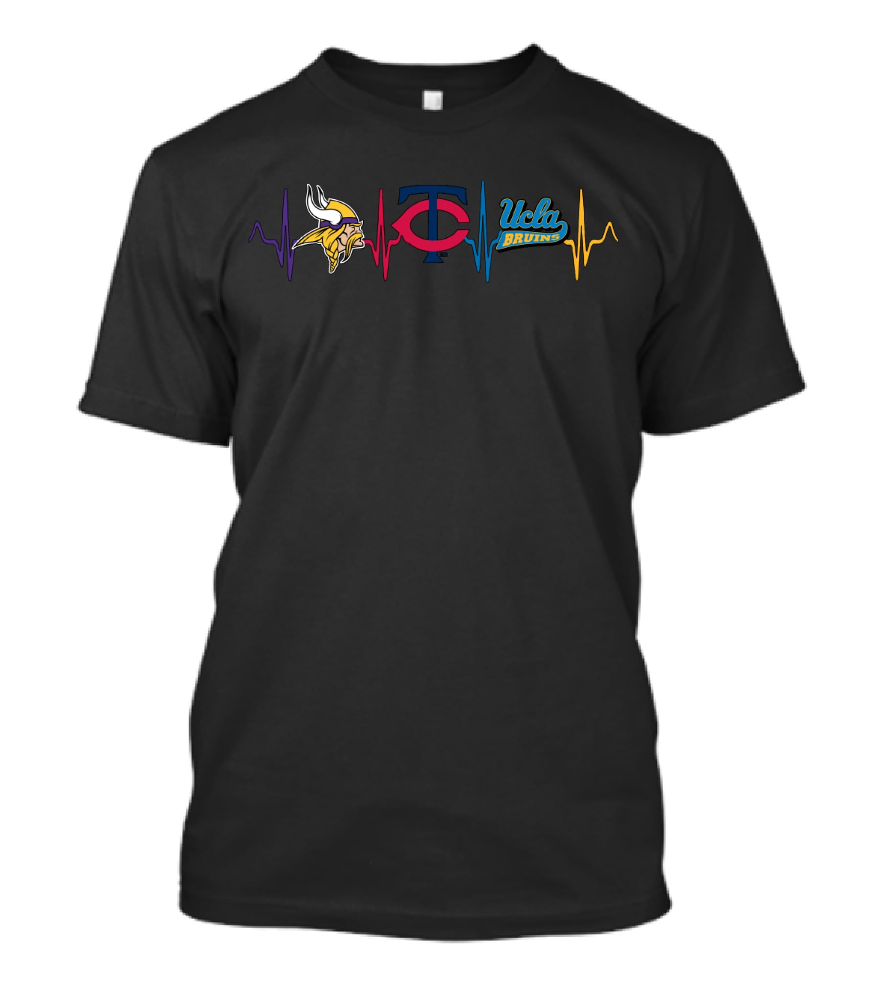 Love Vikings Heartbeat With Twins And Ucla Bruins T-Shirt