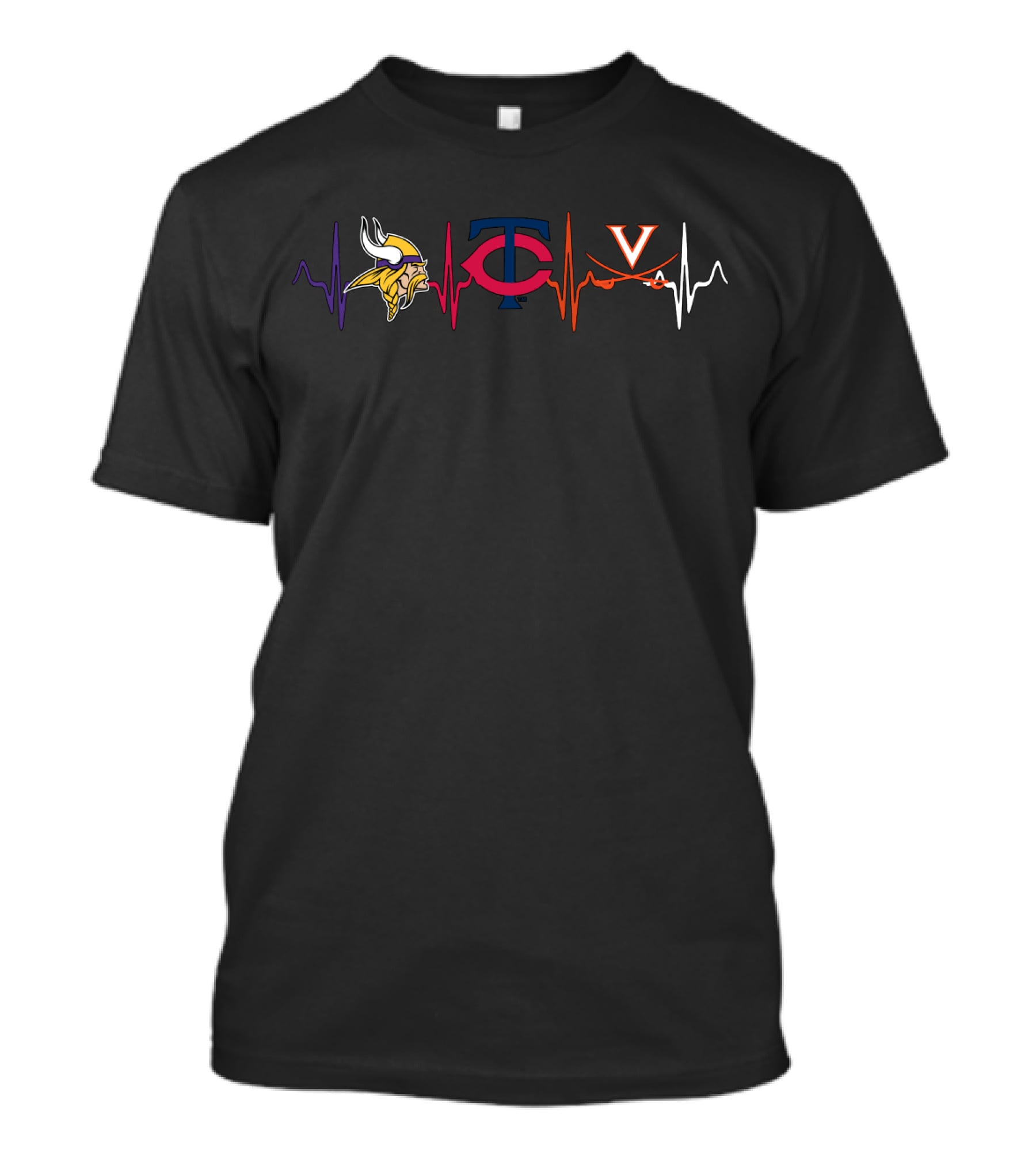 Love Vikings Twins Virginia Cavaliers Heartbeat T-Shirt