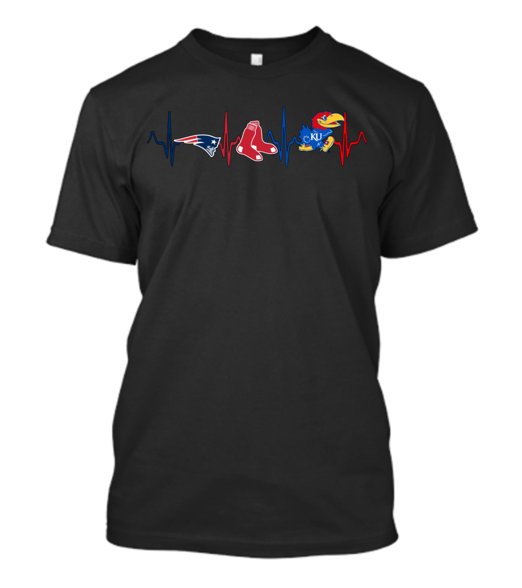 Love Patriots Red Sox Ku Jayhawks Heartbeat T-Shirt