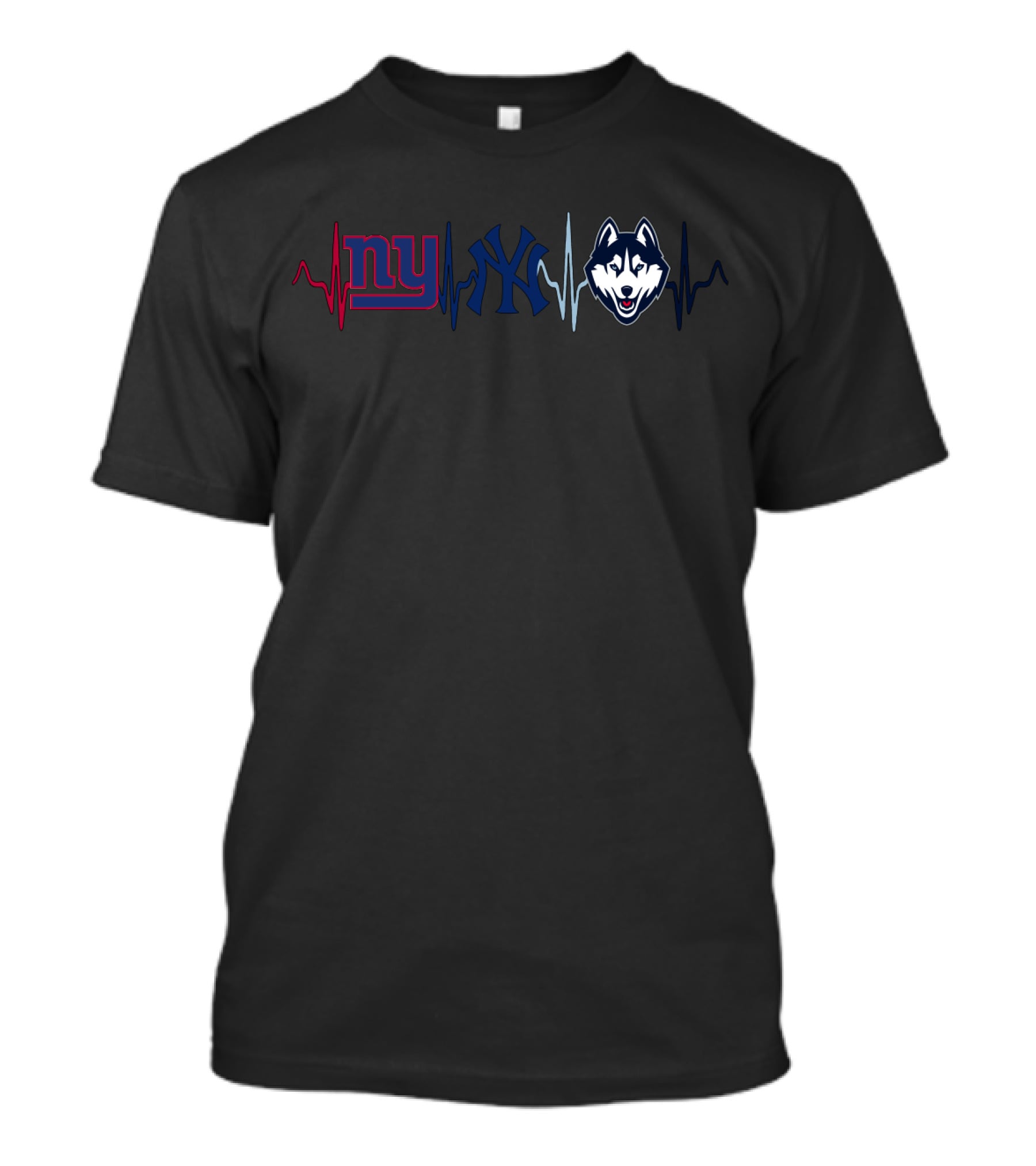 Ny Giants And Yankees Heartbeat With Uconn Huskies T-Shirt
