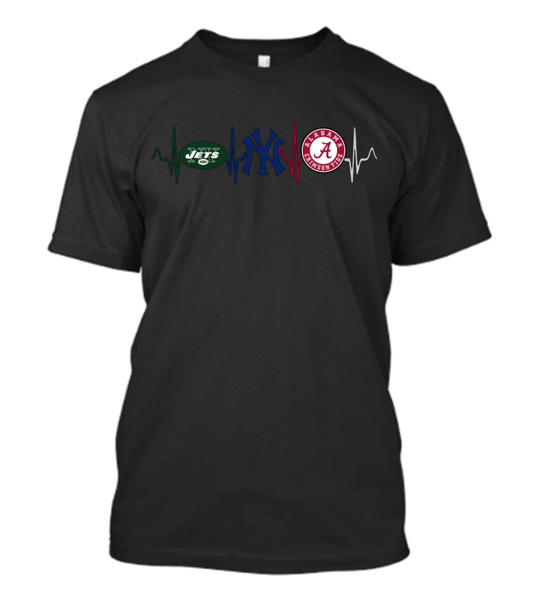 Love New York Jets Yankees Alabama Crimson Tide Heartbeat T-Shirt
