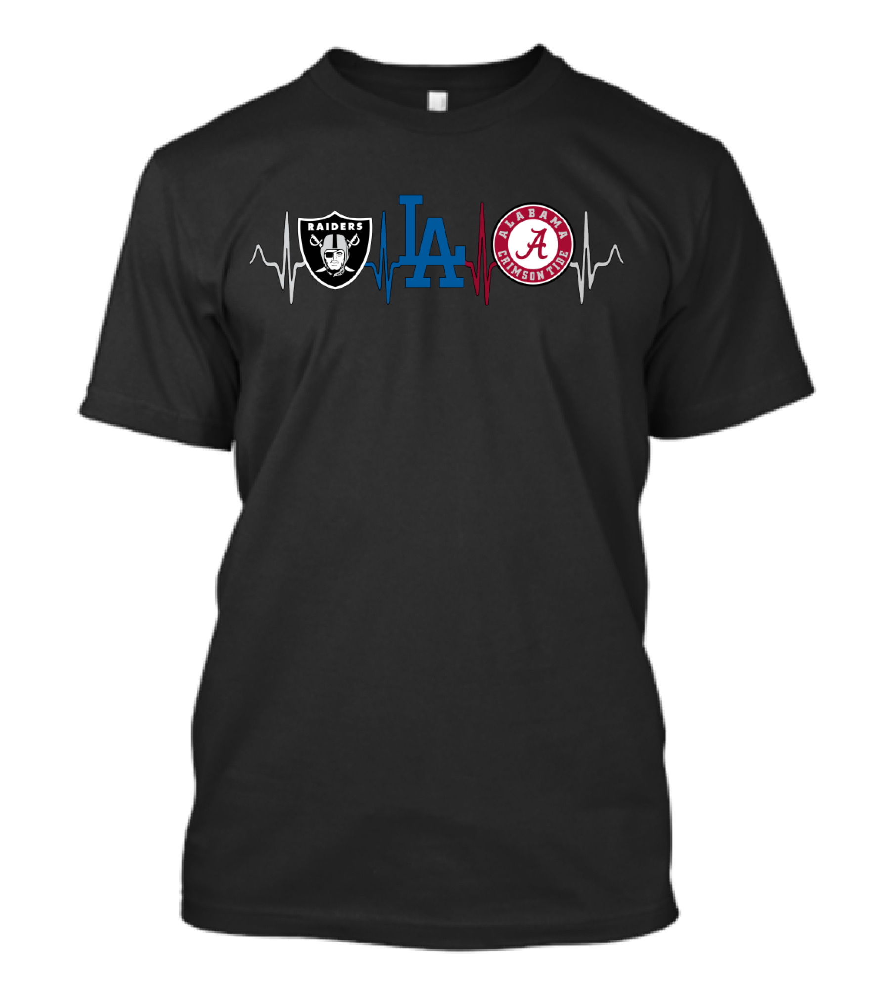 Raiders Dodgers Alabama Crimson Tide Heartbeat Fan T-Shirt