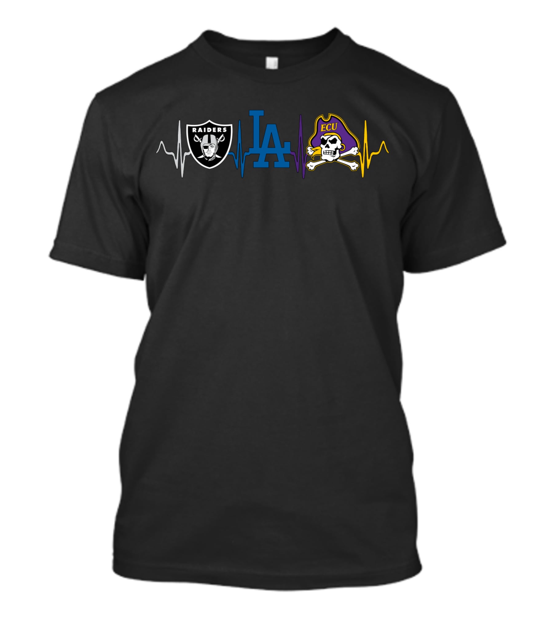 Raiders La Dodgers Ecu Pirates Heartbeat T-Shirt