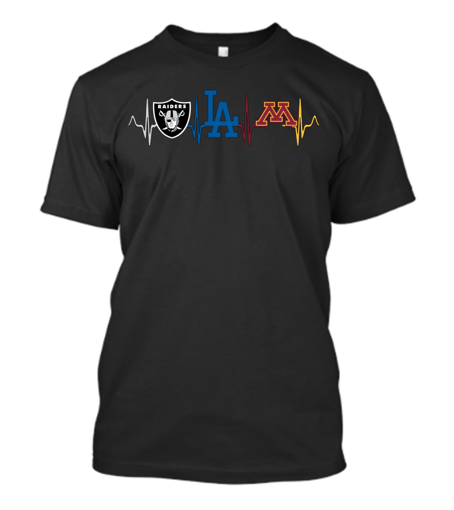 Raiders Dodgers Minnesota Heartbeat Logo Design With Mgg T-Shirt