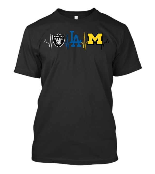 Raiders And Dodgers With Michigan Wolverine Heartbeat T-Shirt