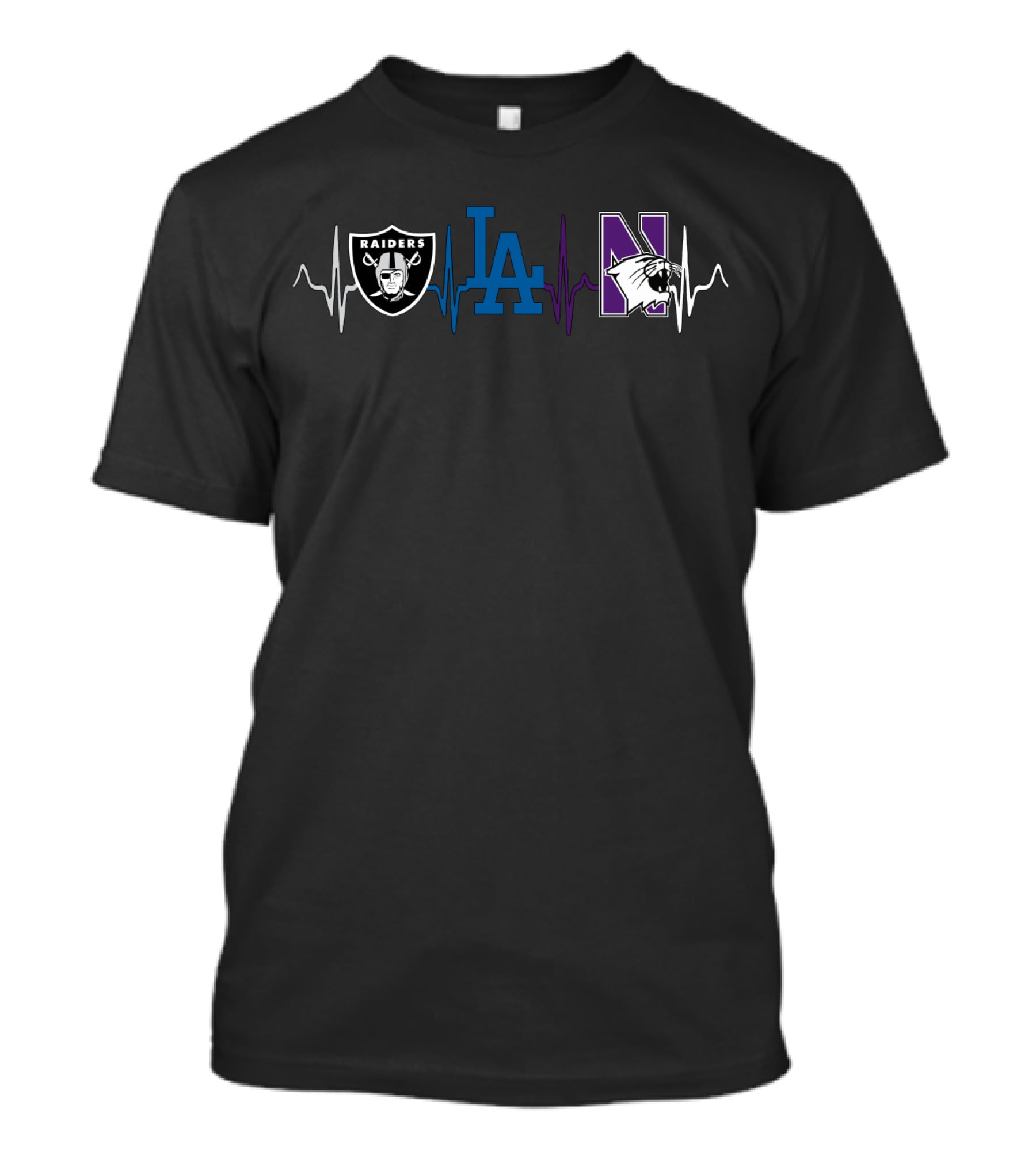 Raiders Dodgers Northwestern Wildcats Heartbeat T-Shirt
