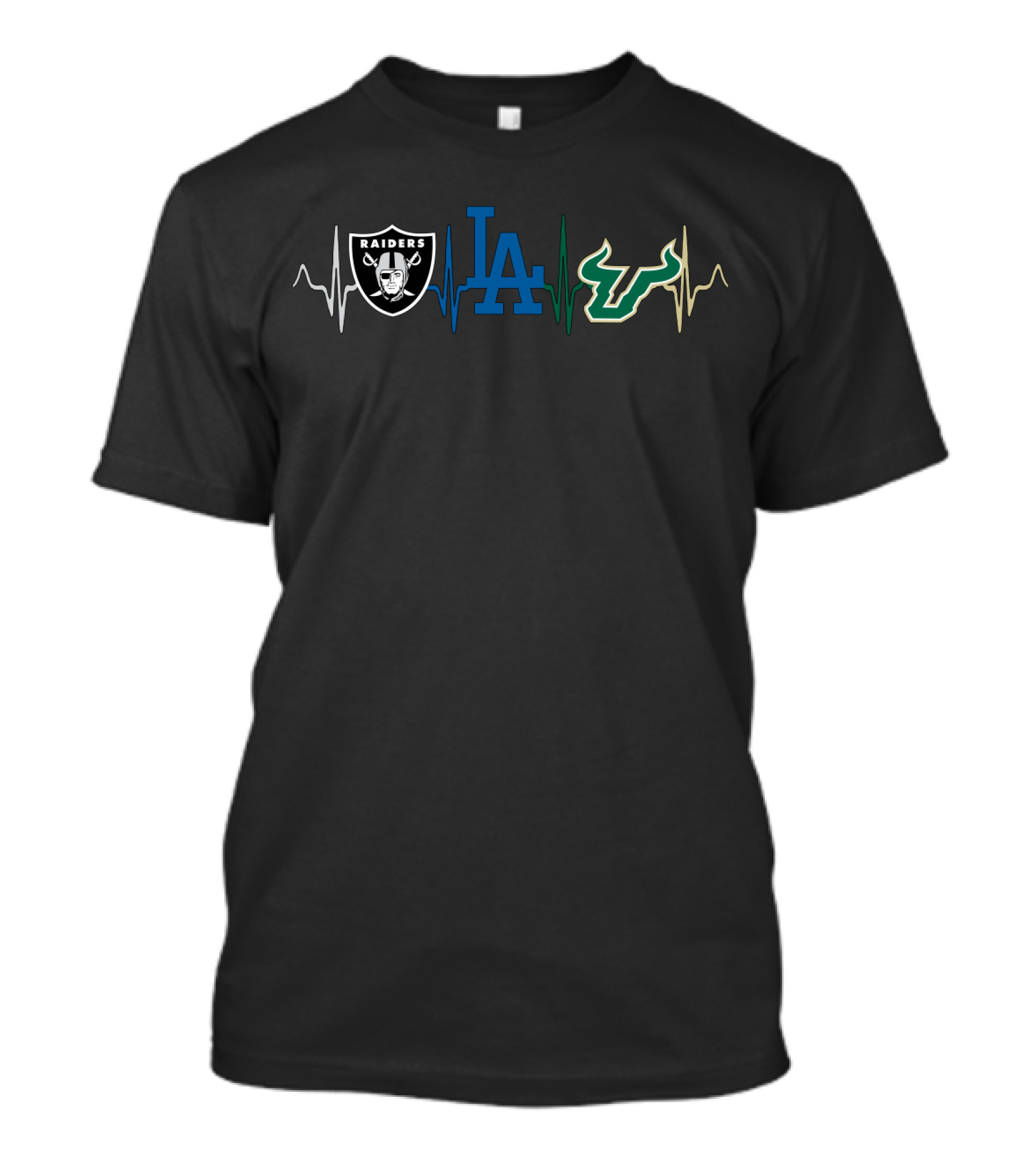 Raiders Dodgers Bulls Heartbeat Sfb T-Shirt