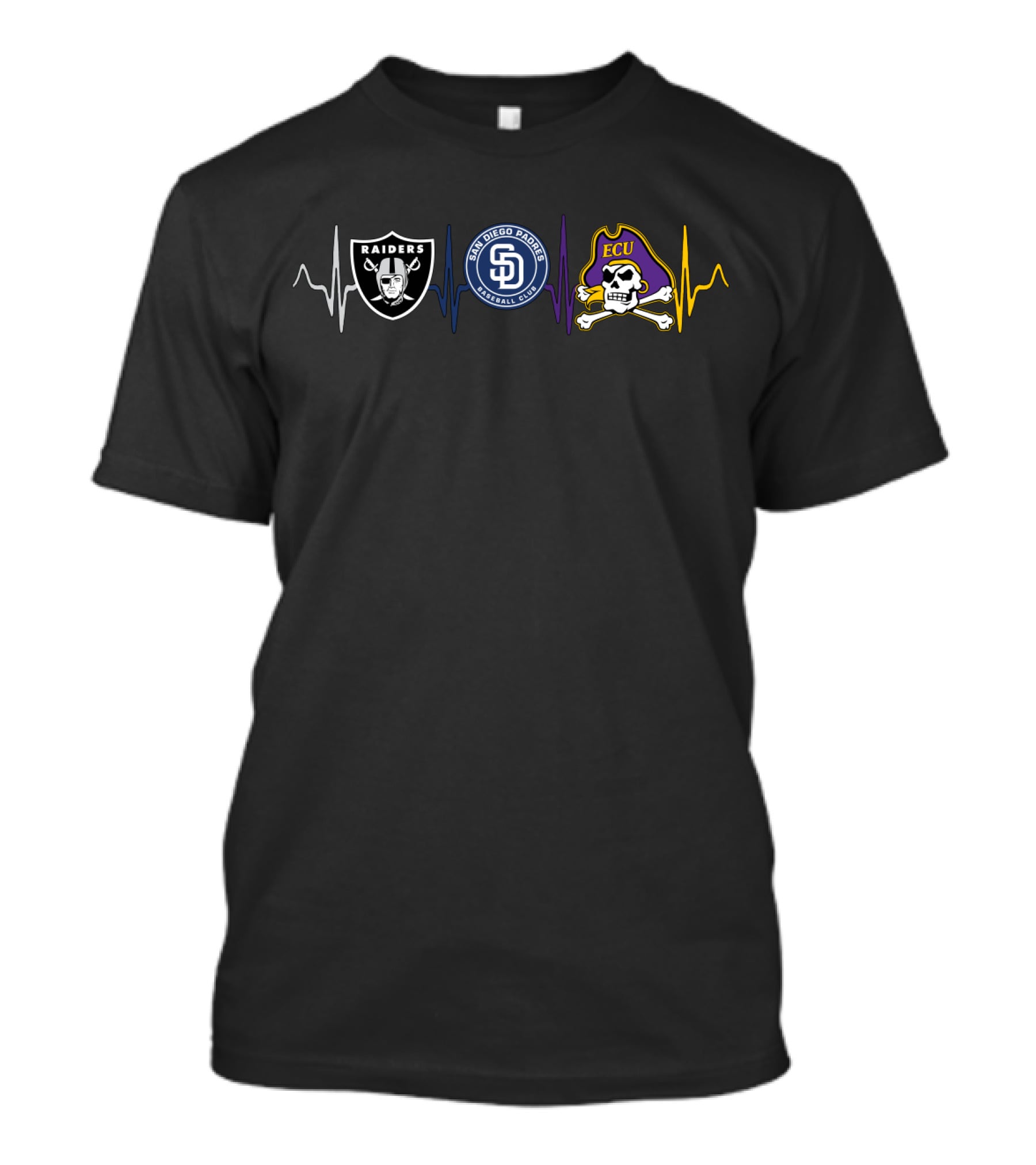 Raiders San Diego Padres Ecu Pirates Heartbeat T-Shirt
