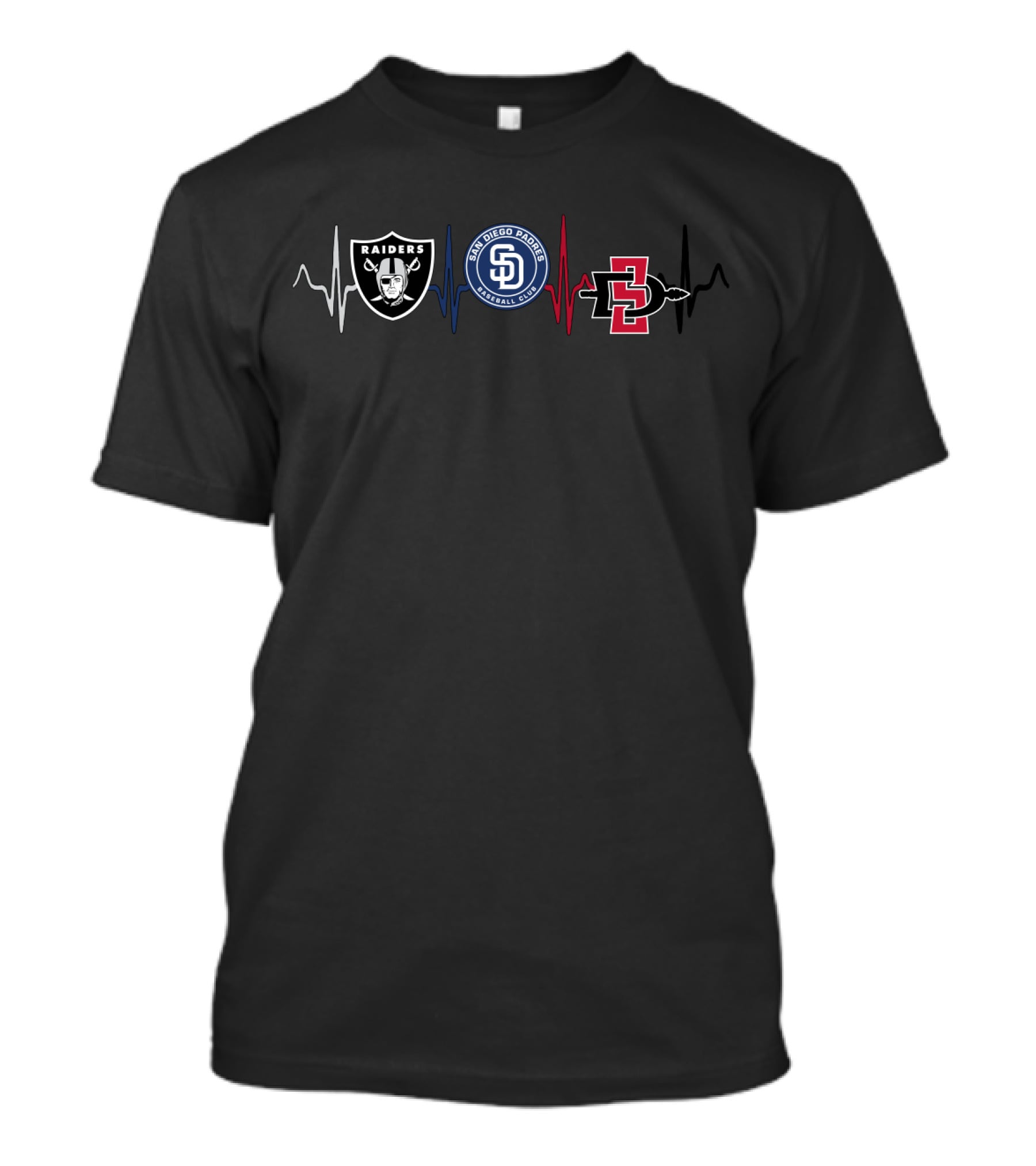 Raiders Padres San Diego State Aztecs Heartbeat Line T-Shirt
