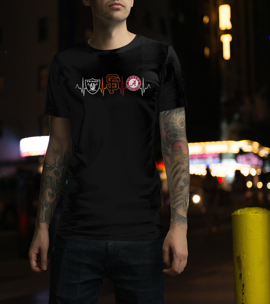 Raiders Giants Alabama Crimson Tide Heartbeat T-Shirt