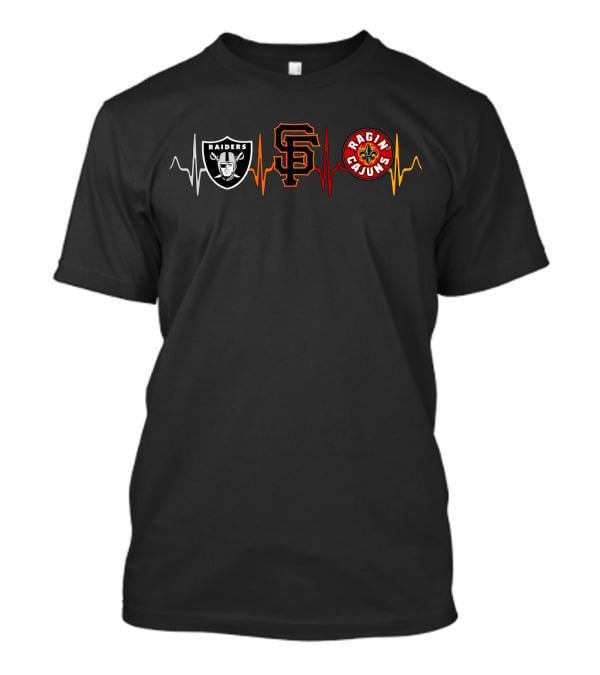 Raiders Sf Giants Ragin Cajuns Heartbeat Lrc T-Shirt