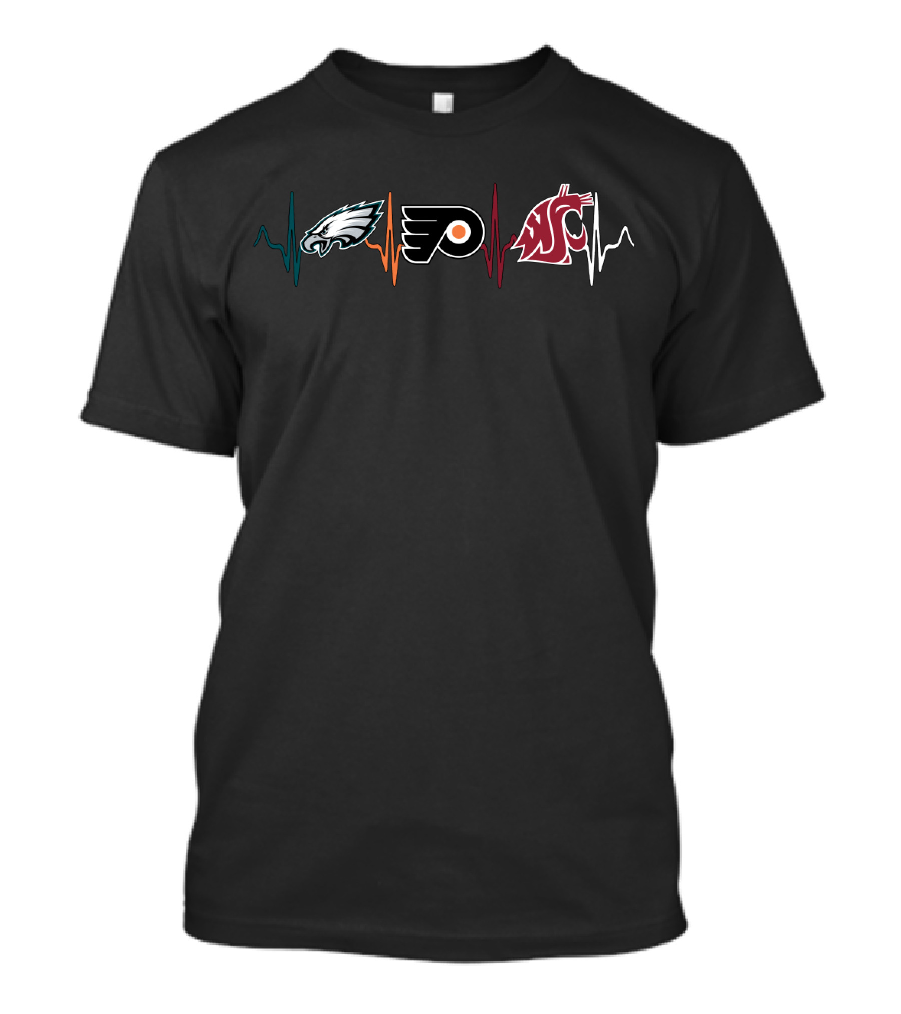 Love Eagles Flyers Washington State Cougars Heartbeat T-Shirt