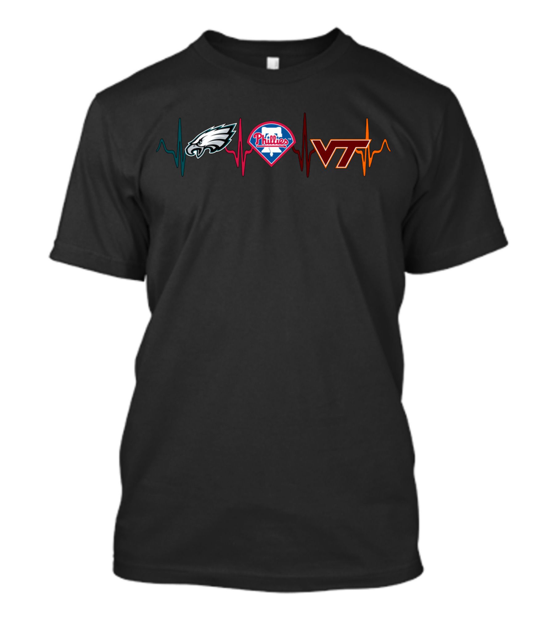Eagles Phillies Vt Hokies Heartbeat Fan Passion T-Shirt