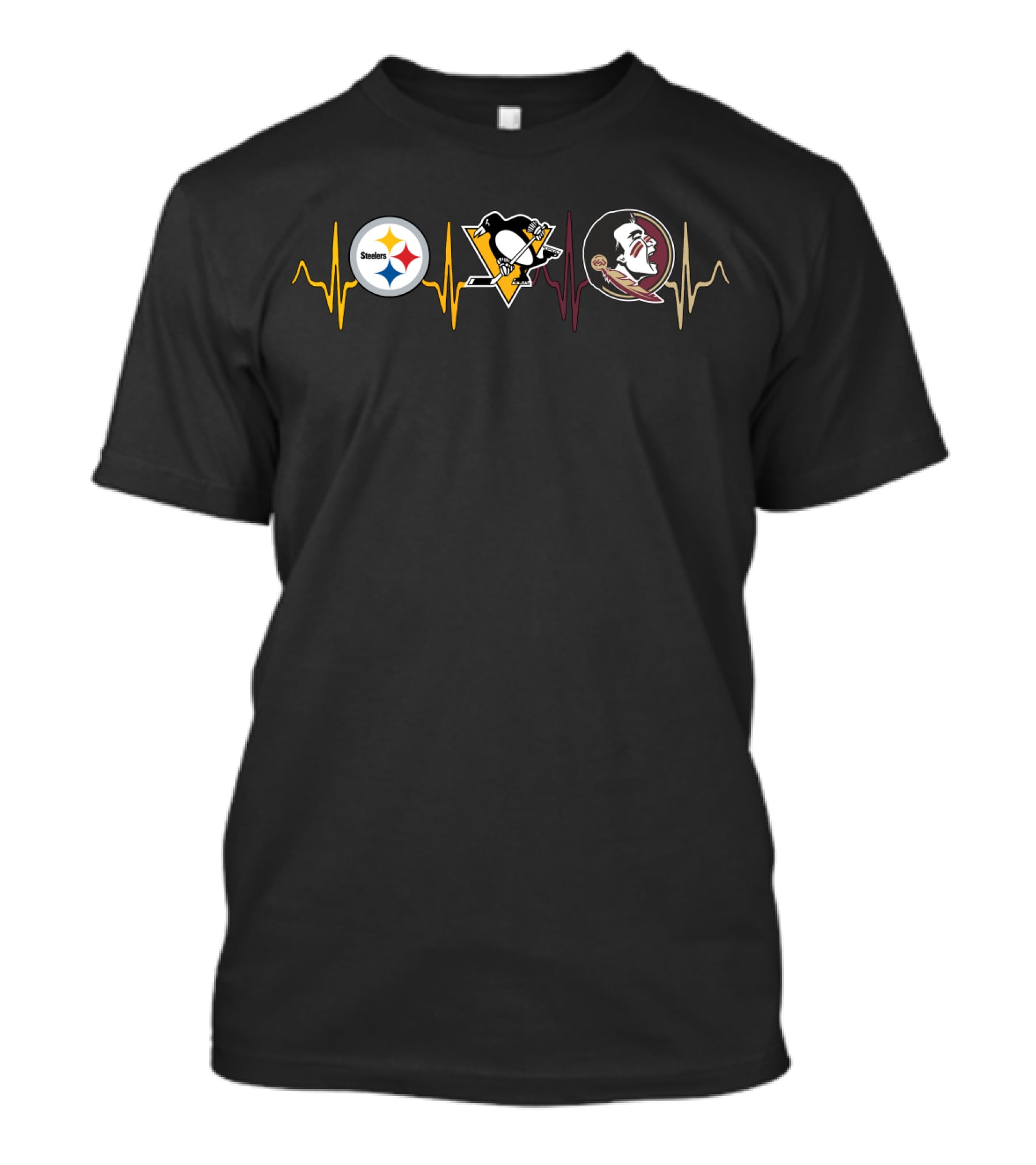 Steelers Penguins Florida State Seminoles Heartbeat T-Shirt