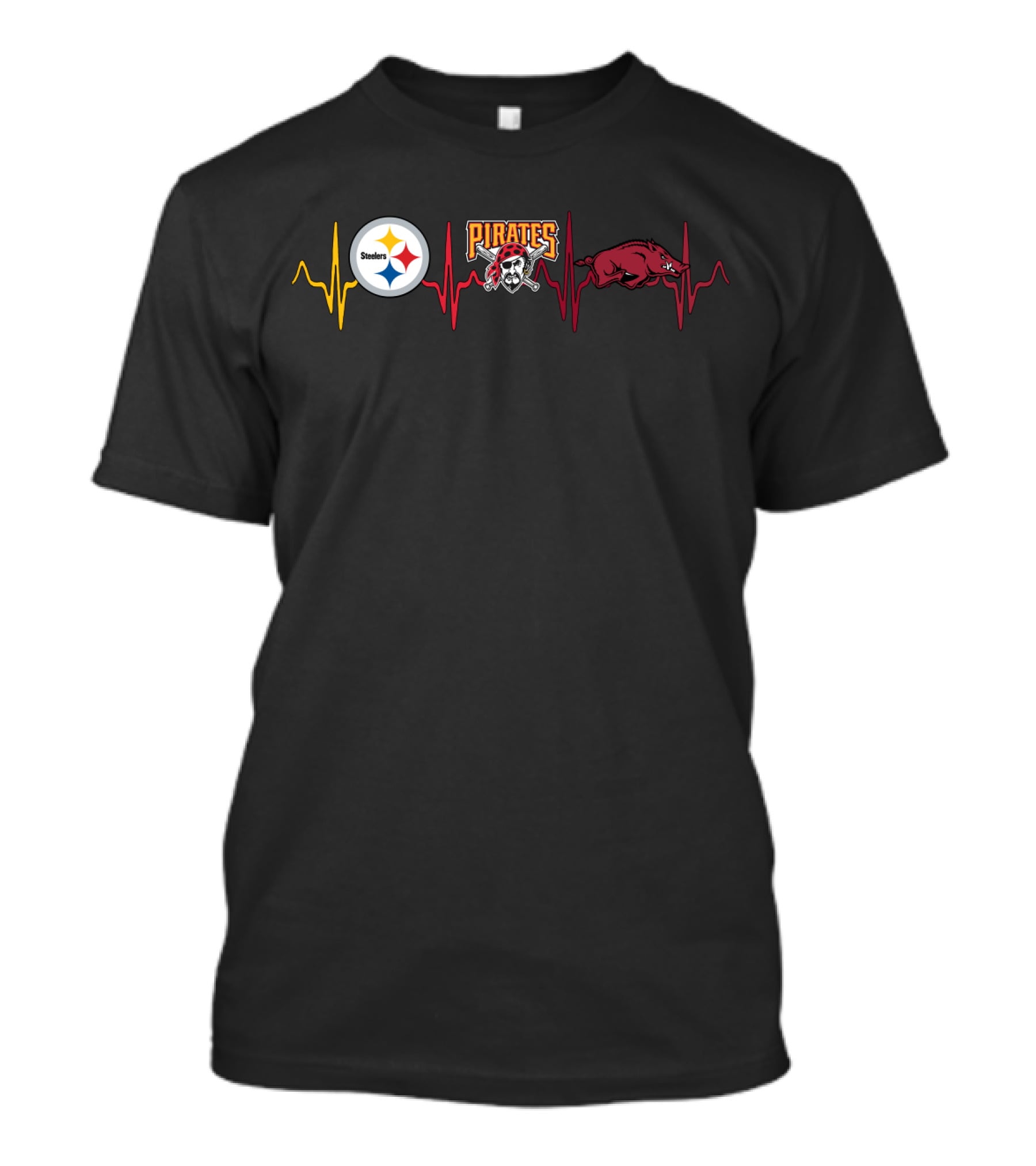 Steelers Pirates Razorbacks Heartbeat T-Shirt
