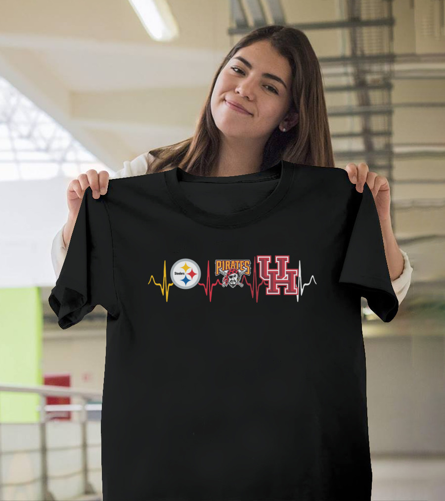 Steelers Pirates Uh Heartbeat Logo Combo T-Shirt