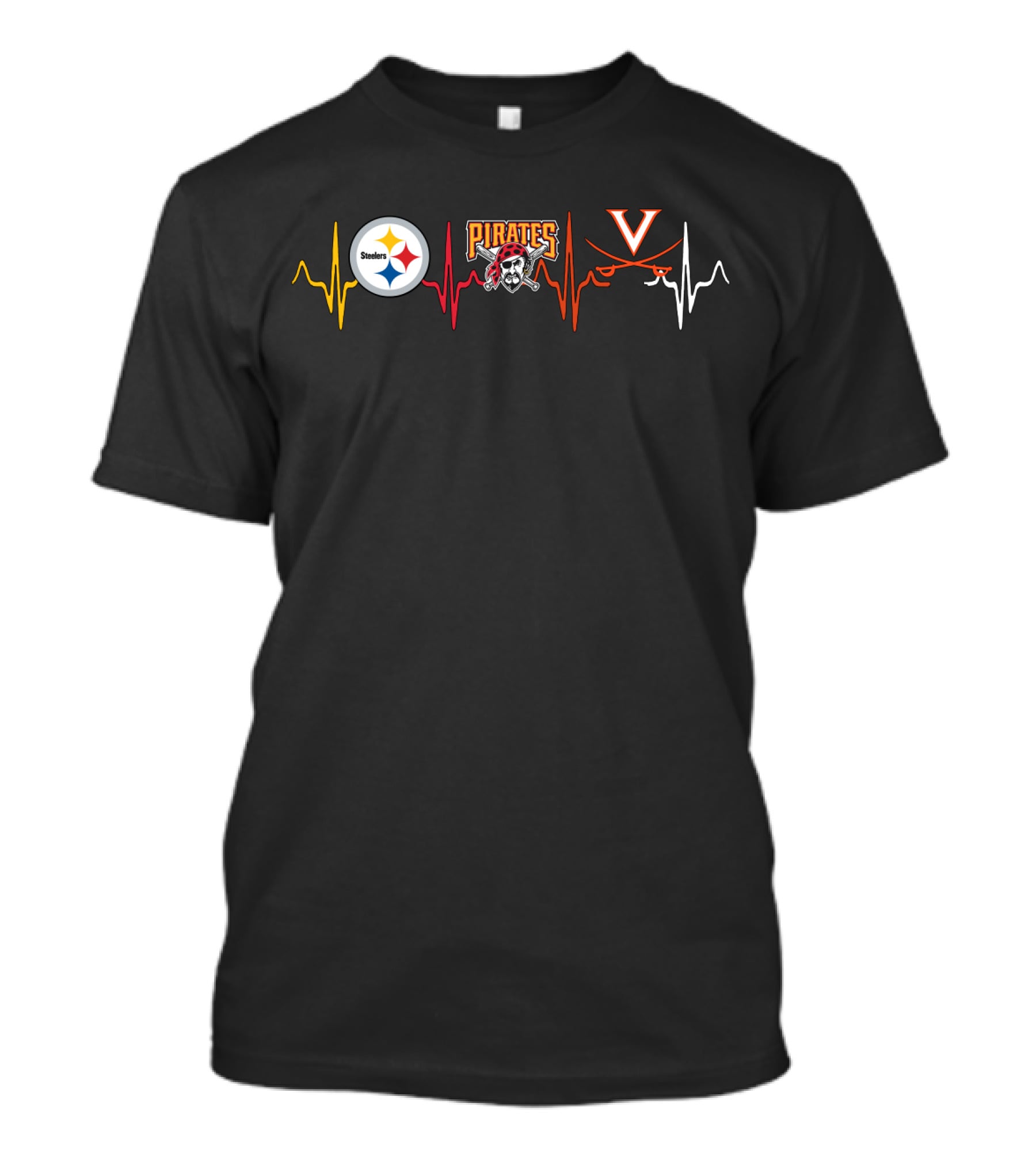 Steelers Pirates Virginia Cavaliers Heartbeat T-Shirt