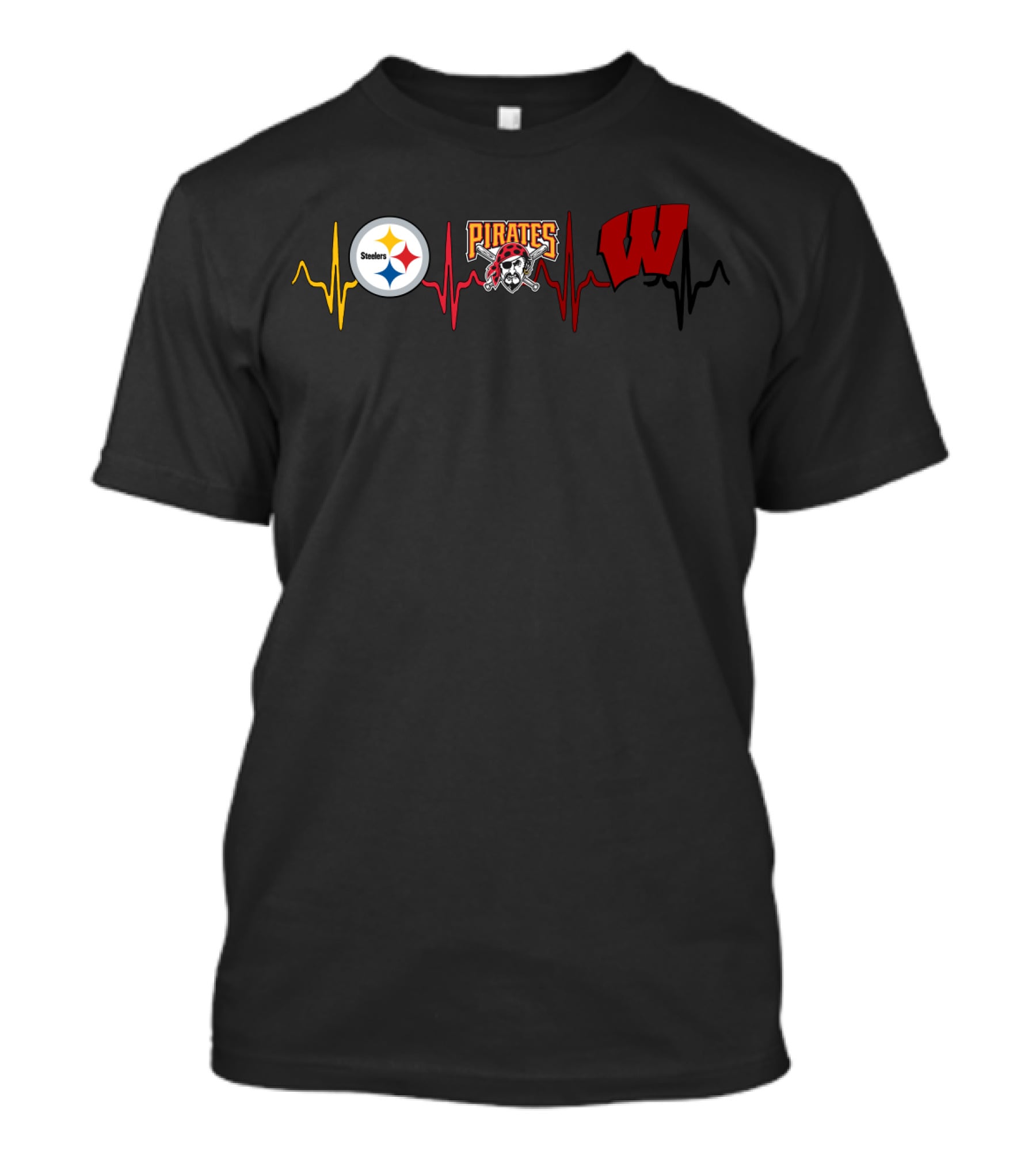 Pittsburgh Steelers And Pirates Fans With Wisconsin Pride Heartbeat T-Shirt