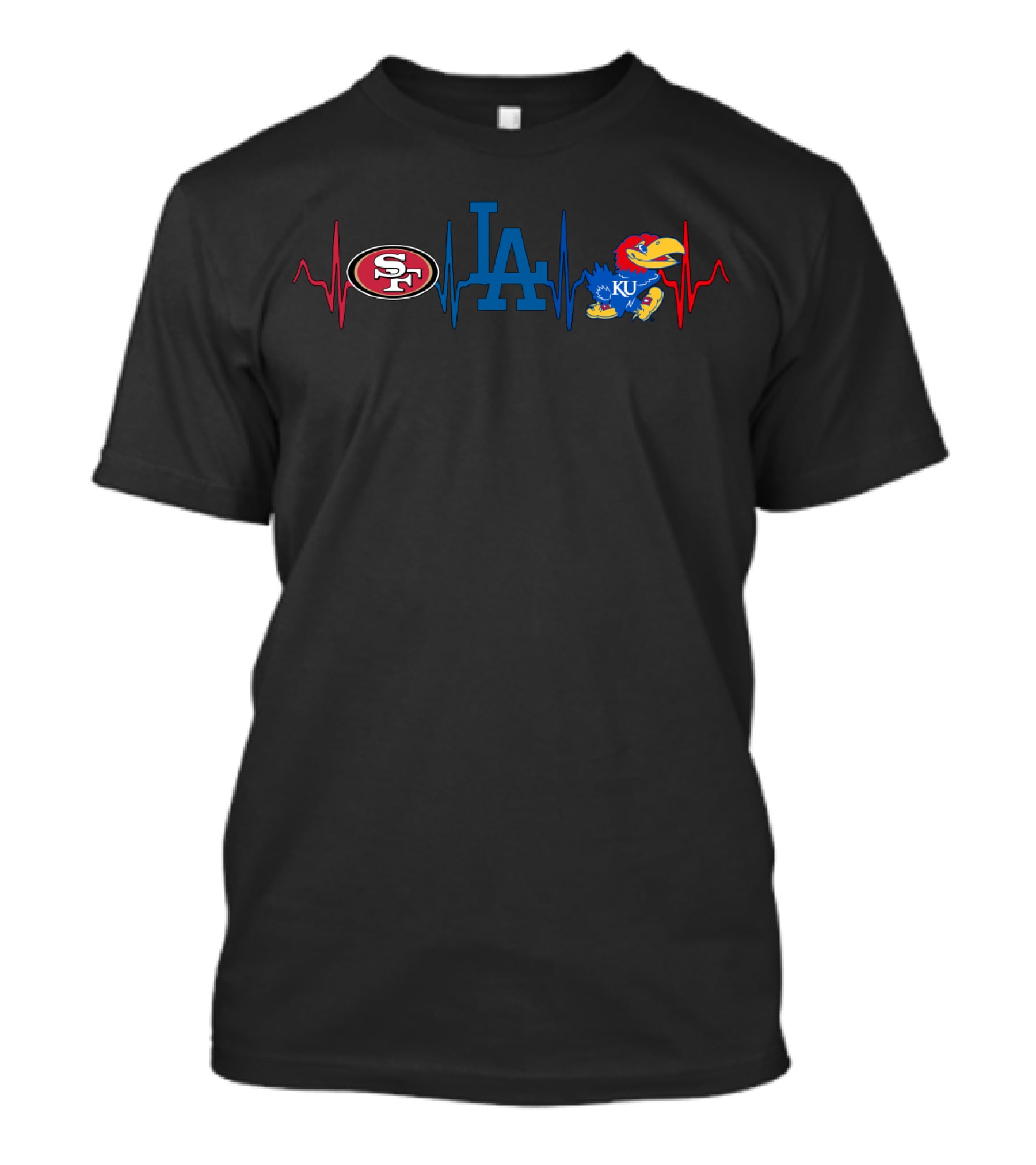 49ers Dodgers Ku Jayhawks Heartbeat T-Shirt
