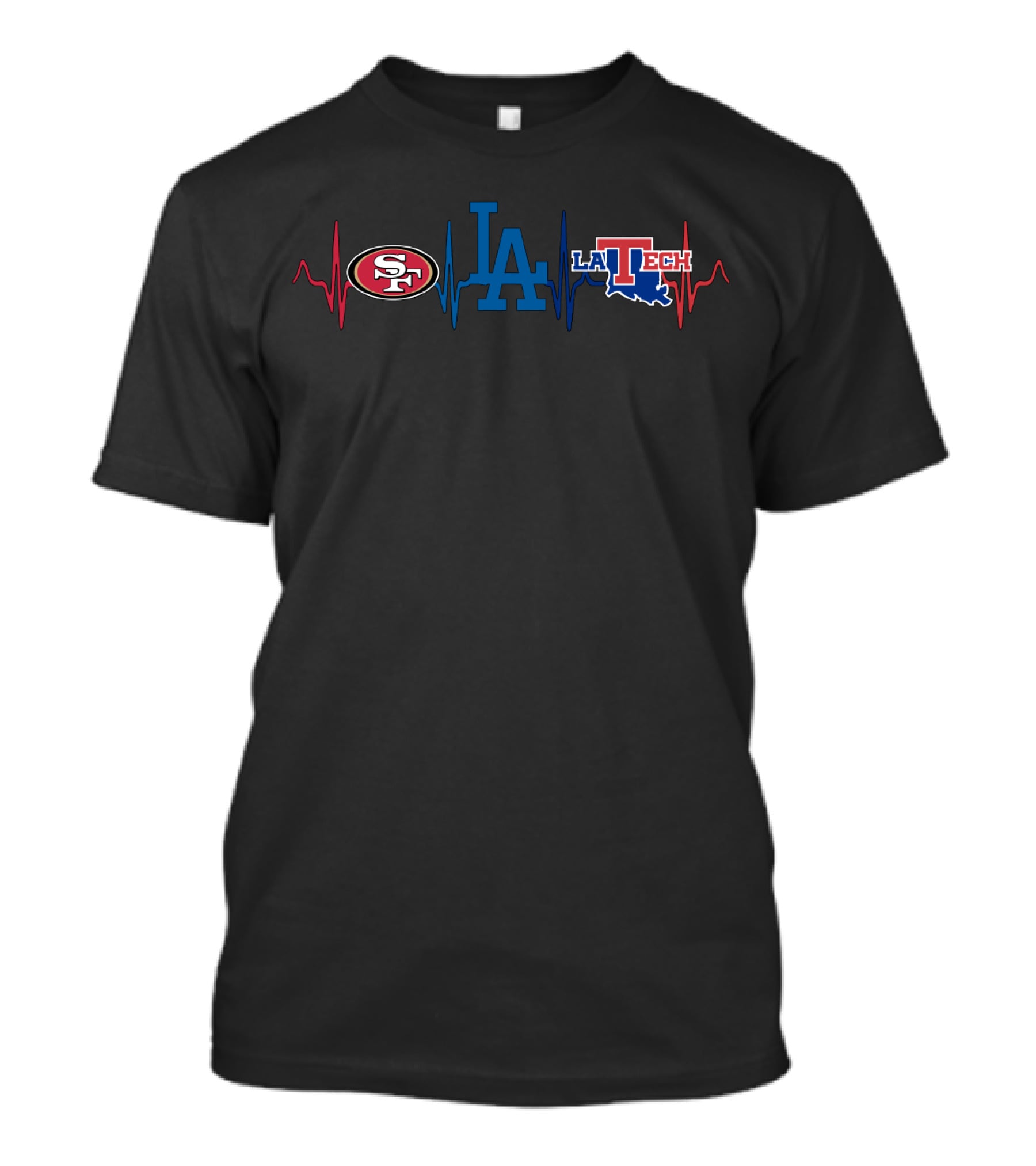Love 49ers Dodgers La Tech Heartbeat T-Shirt