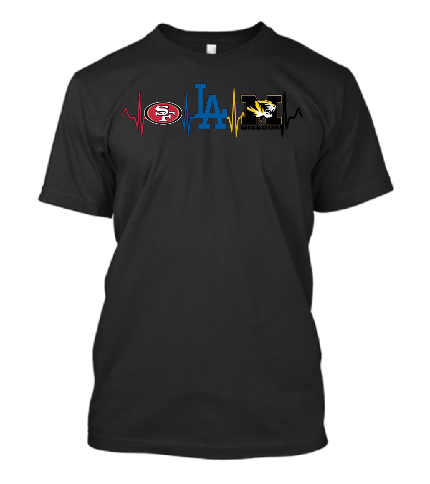 49ers Dodgers Missouri Tigers Heartbeat T-Shirt