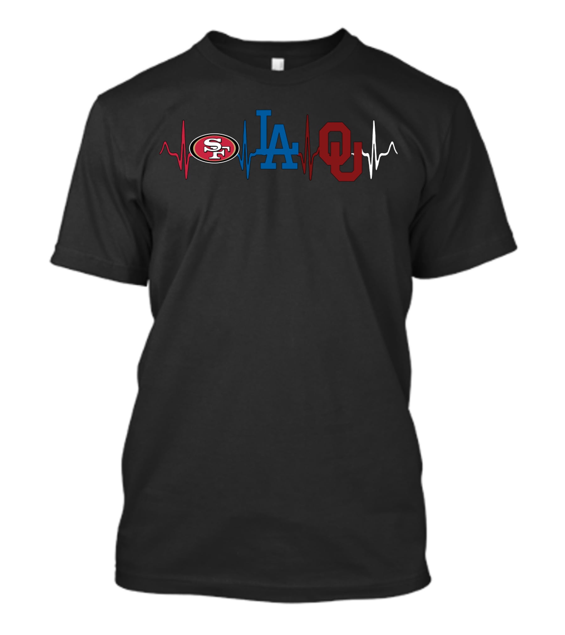 San Francisco 49ers Los Angeles Dodgers Oklahoma Sooners Heartbeat T-Shirt