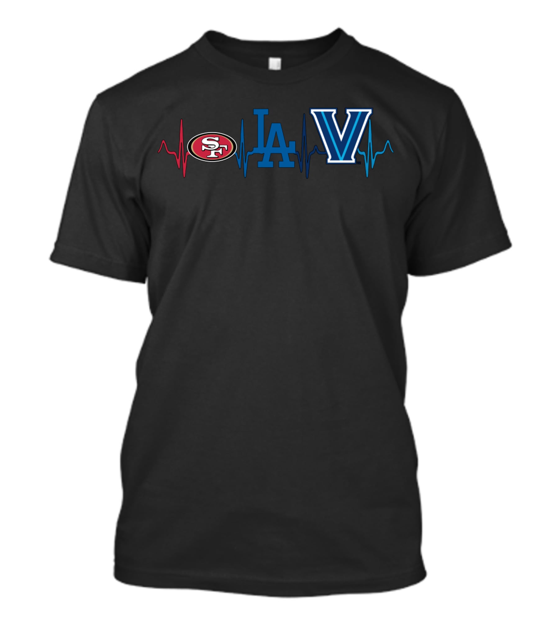 Love For 49ers Dodgers Villanova Heartbeat T-Shirt