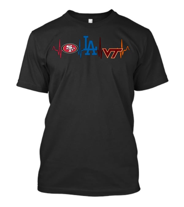 Love 49ers Dodgers Virginia Tech Heartbeat T-Shirt