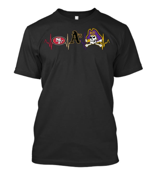 San Francisco 49ers Oakland Athletics Ecu Pirates Heartbeat T-Shirt