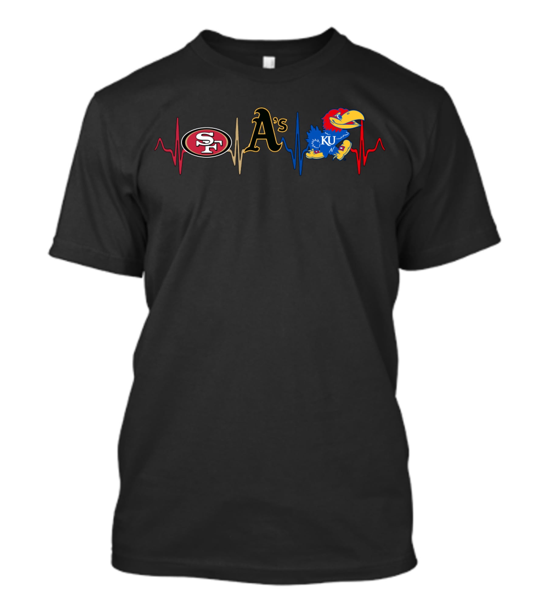 49ers Athletics Ku Jayhawks Heartbeat T-Shirt