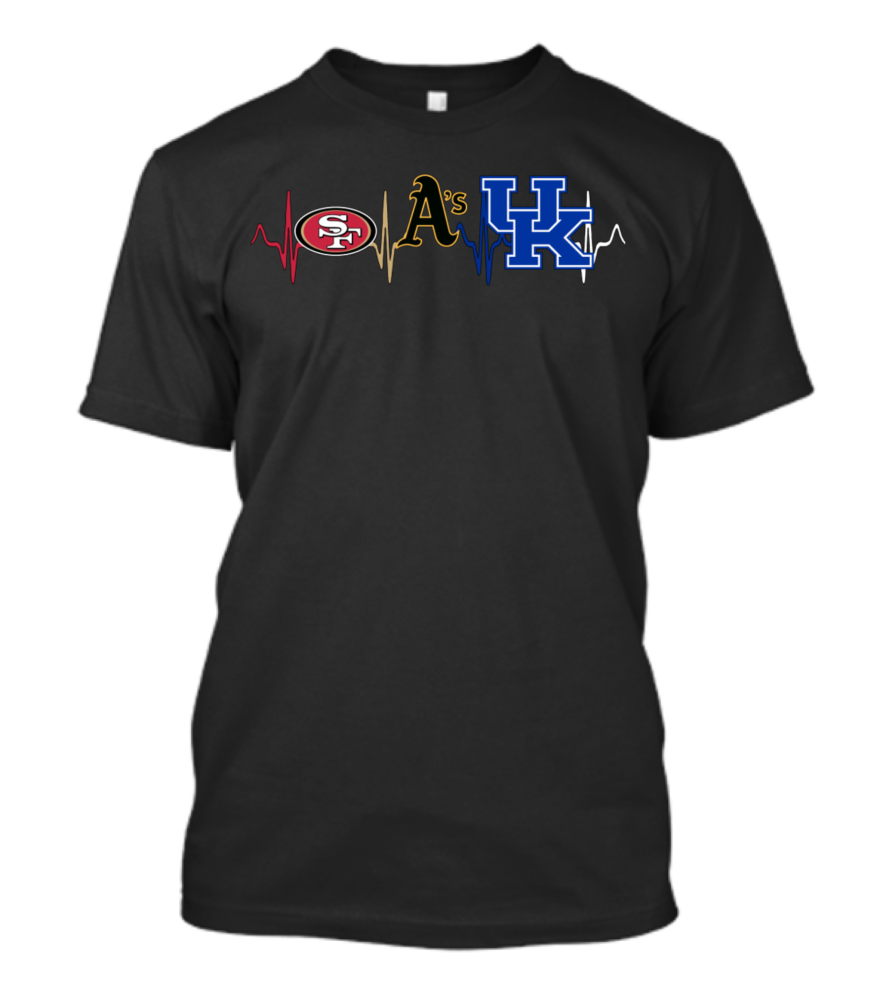 Love San Francisco 49ers Oakland Athletics Kentucky Wildcats Heartbeat T-Shirt