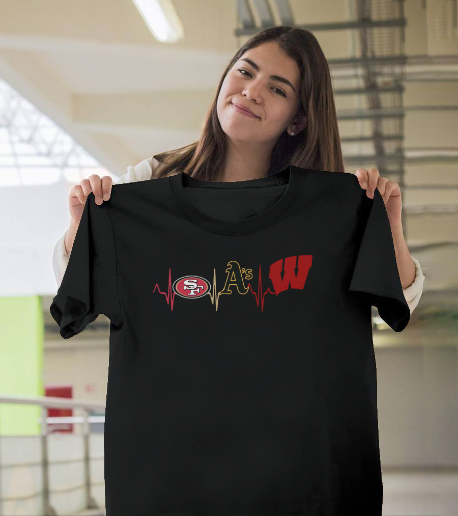 San Francisco 49ers Athletics Wisconsin Badgers Heartbeat T-Shirt