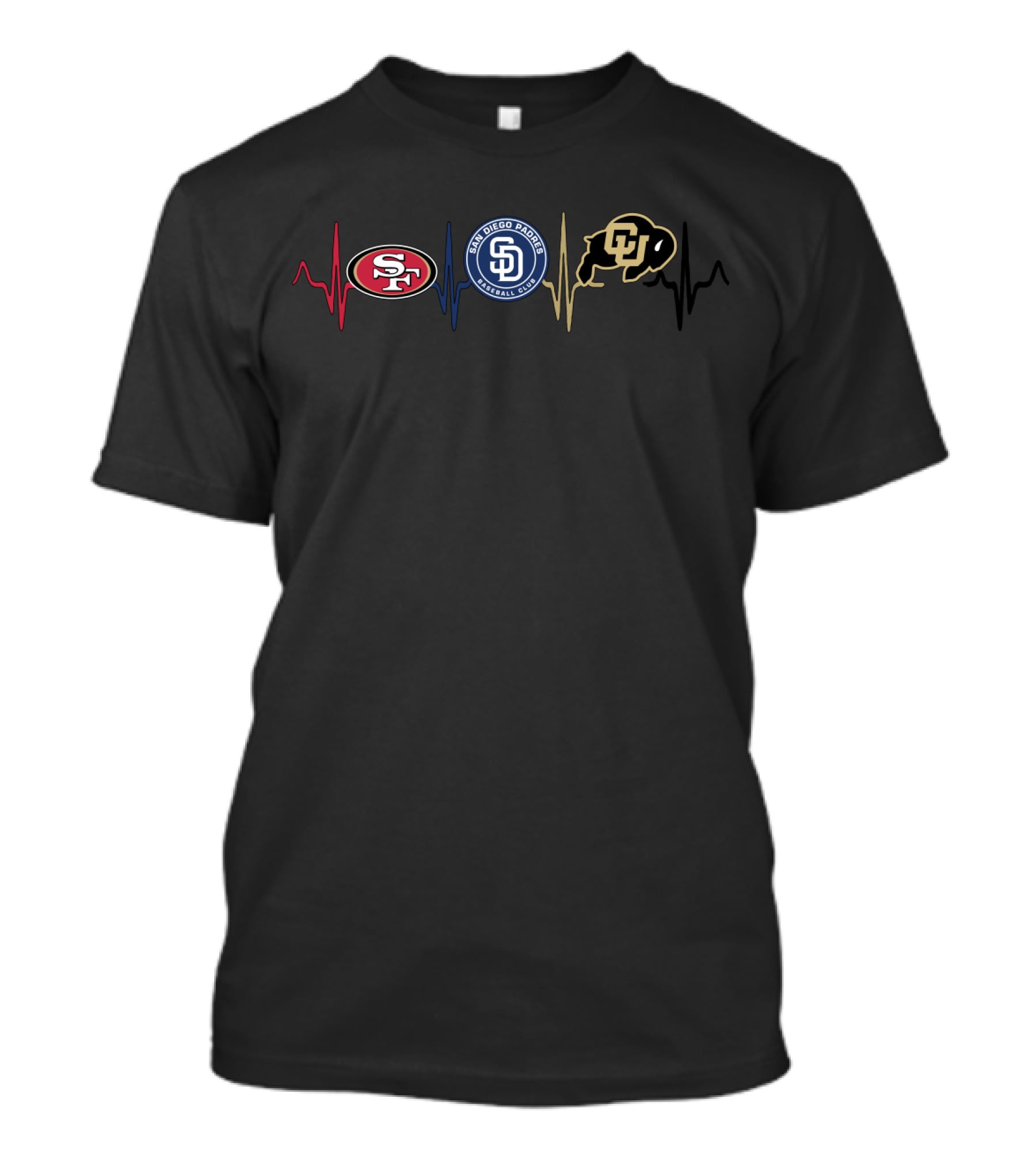 49ers Padres Colorado Buffaloes Heartbeat T-Shirt
