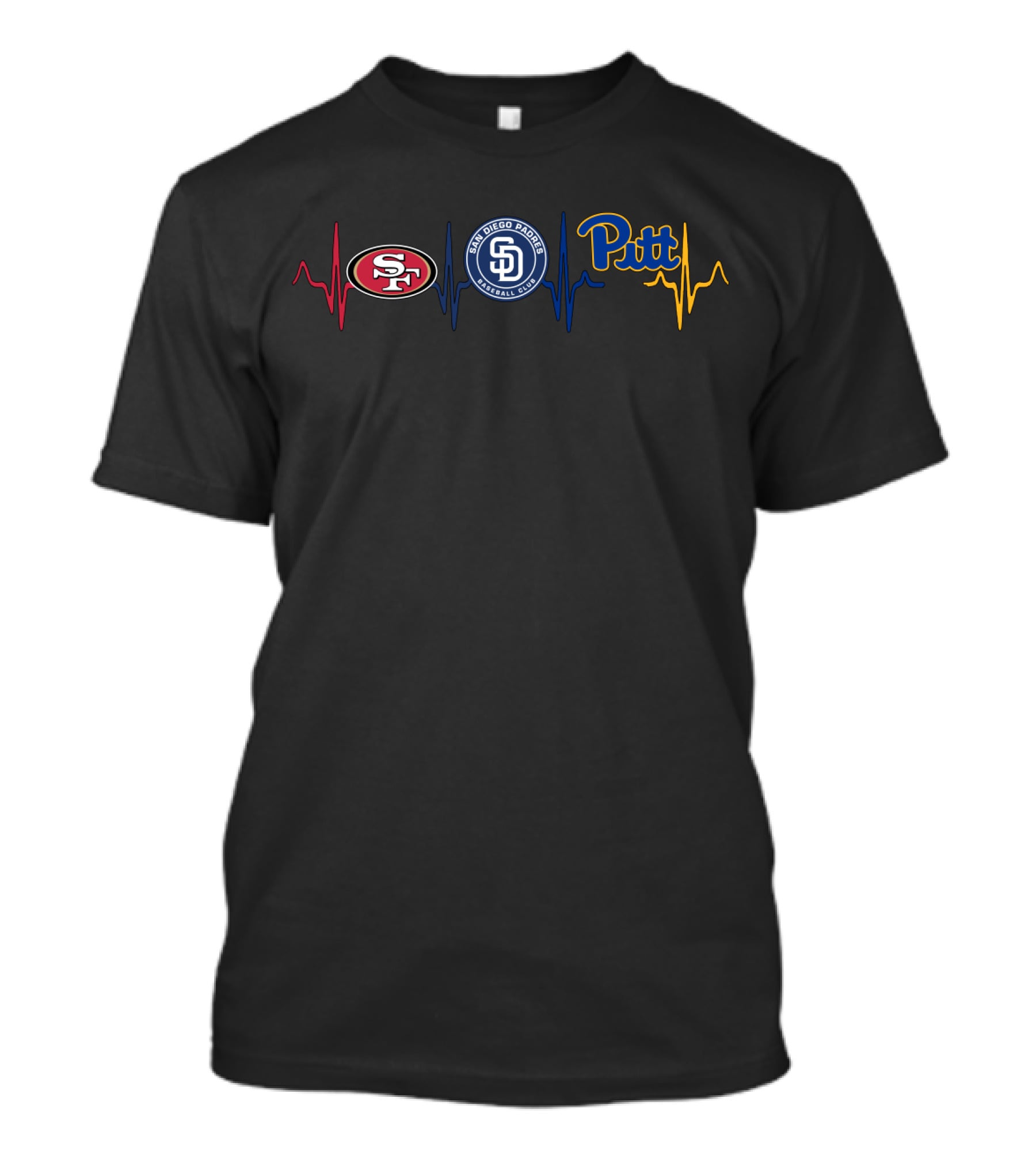 San Francisco 49ers San Diego Padres Pitt Heartbeat Icons T-Shirt