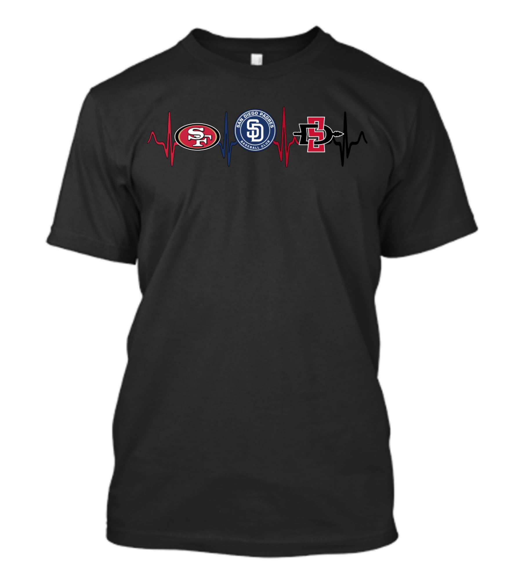 49ers Padres San Diego State Aztecs Heartbeat T-Shirt