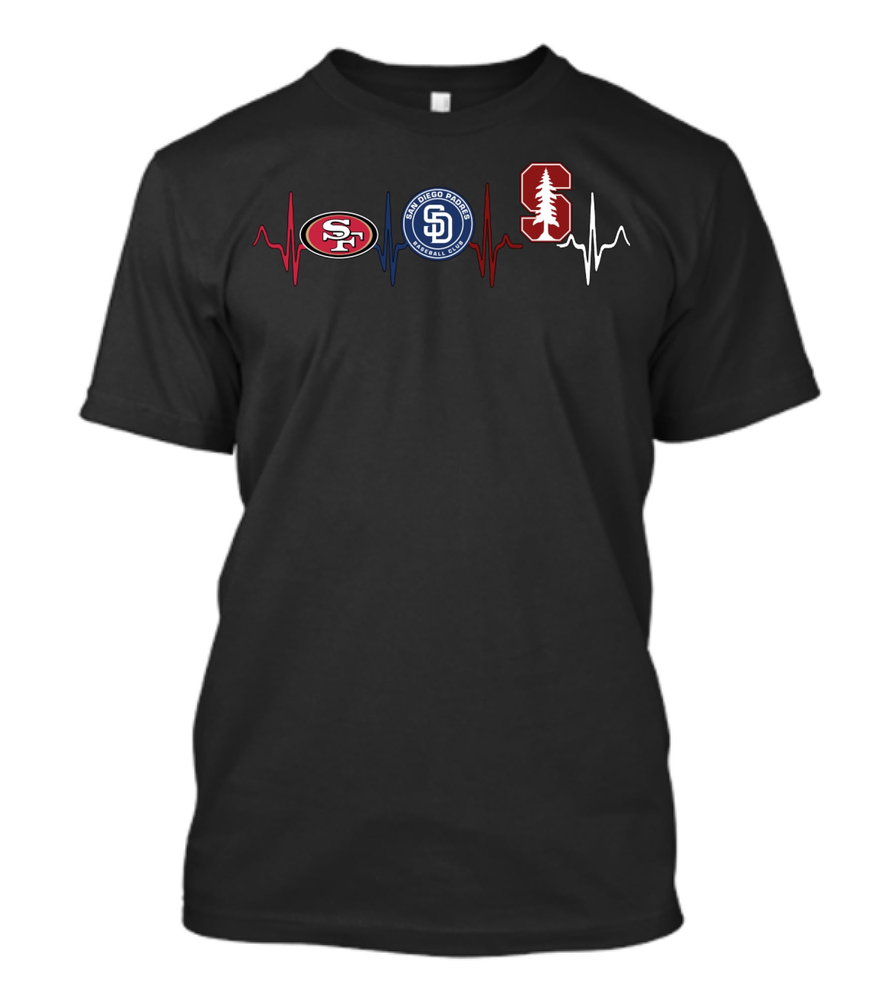 Love 49ers San Diego Padres Stanford Heartbeat T-Shirt
