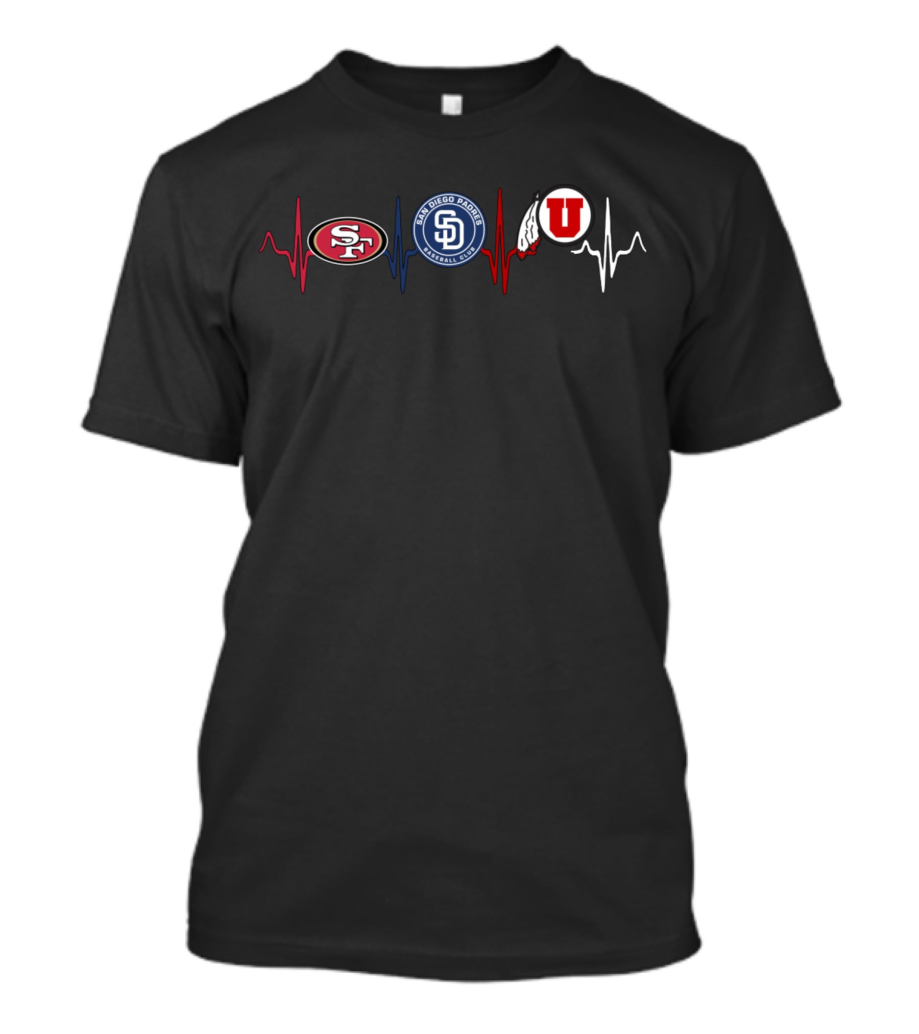 Love San Francisco 49ers San Diego Padres Utah Utes Heartbeat T-Shirt