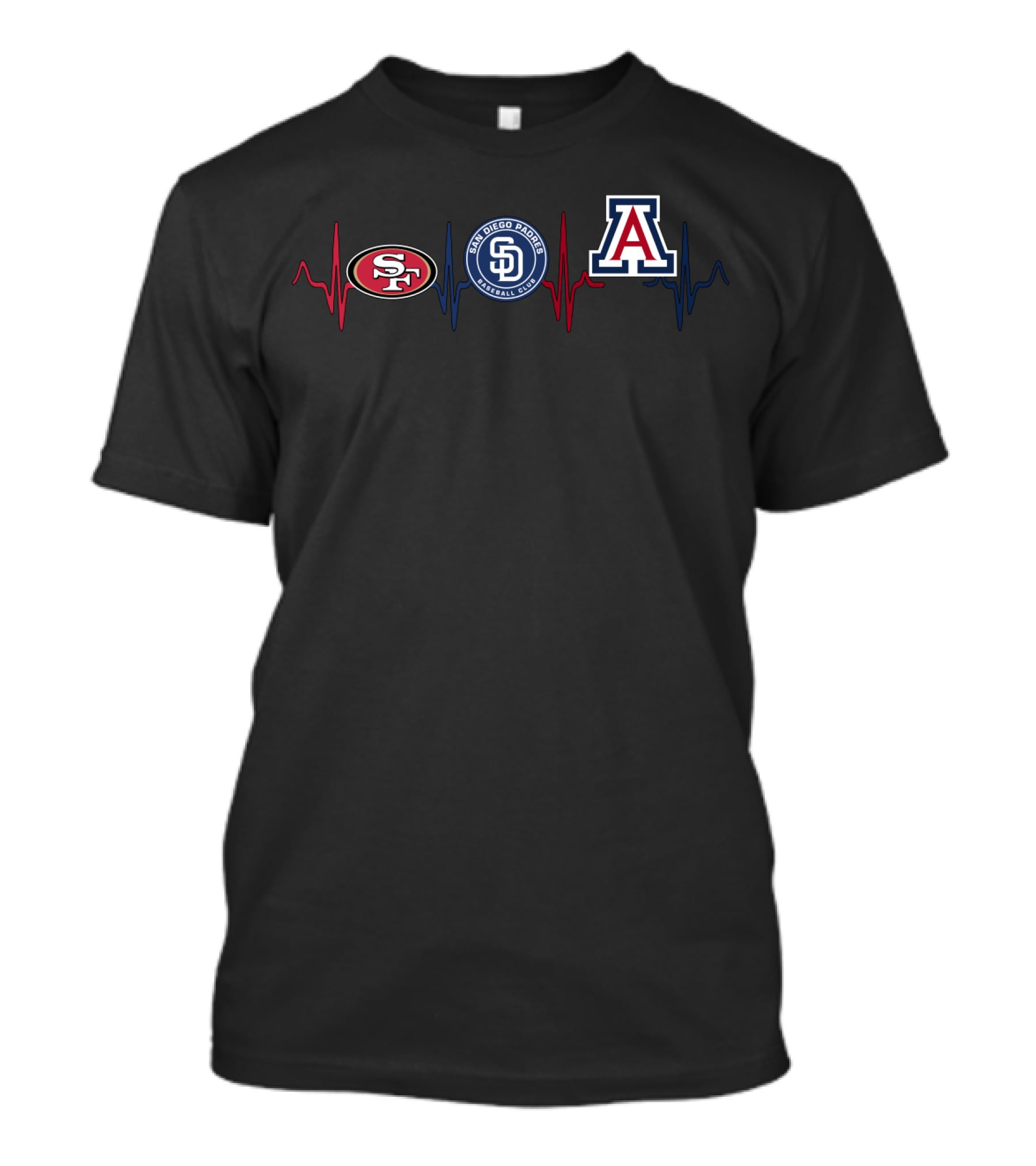 Love 49ers San Diego Padres Arizona Wildcats Heartbeat T-Shirt