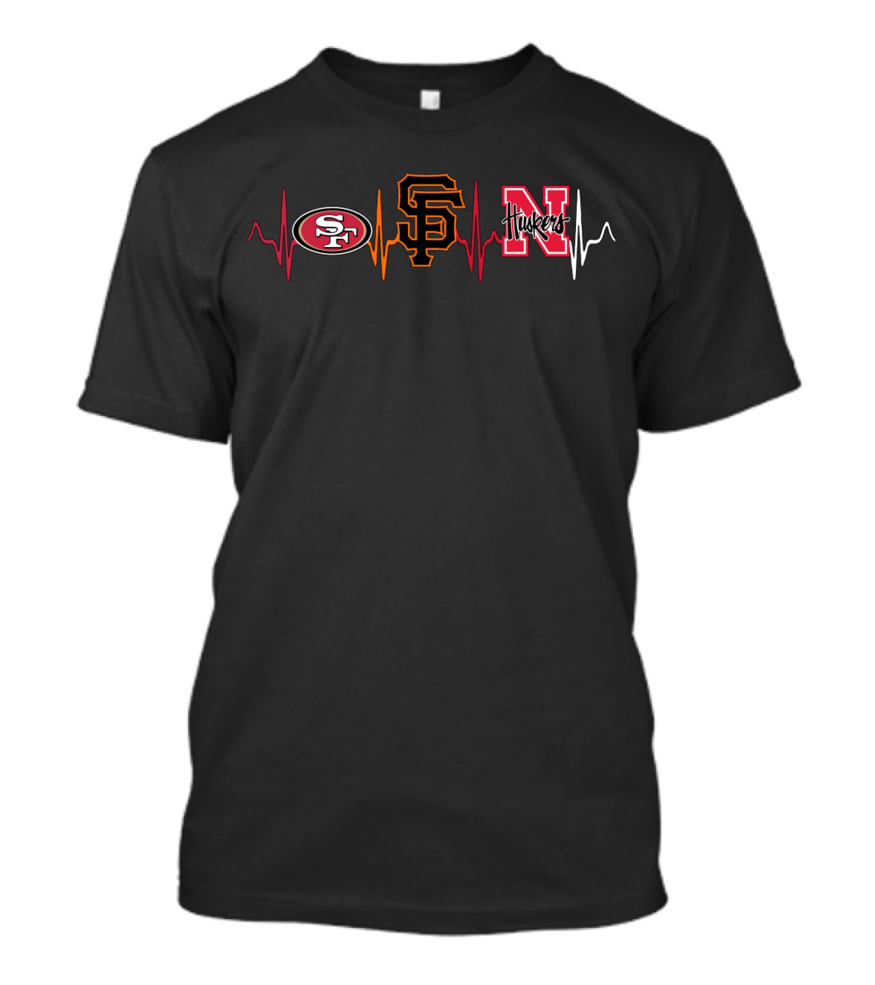 Love 49ers San Francisco Giants Nebraska Huskers Heartbeat T-Shirt