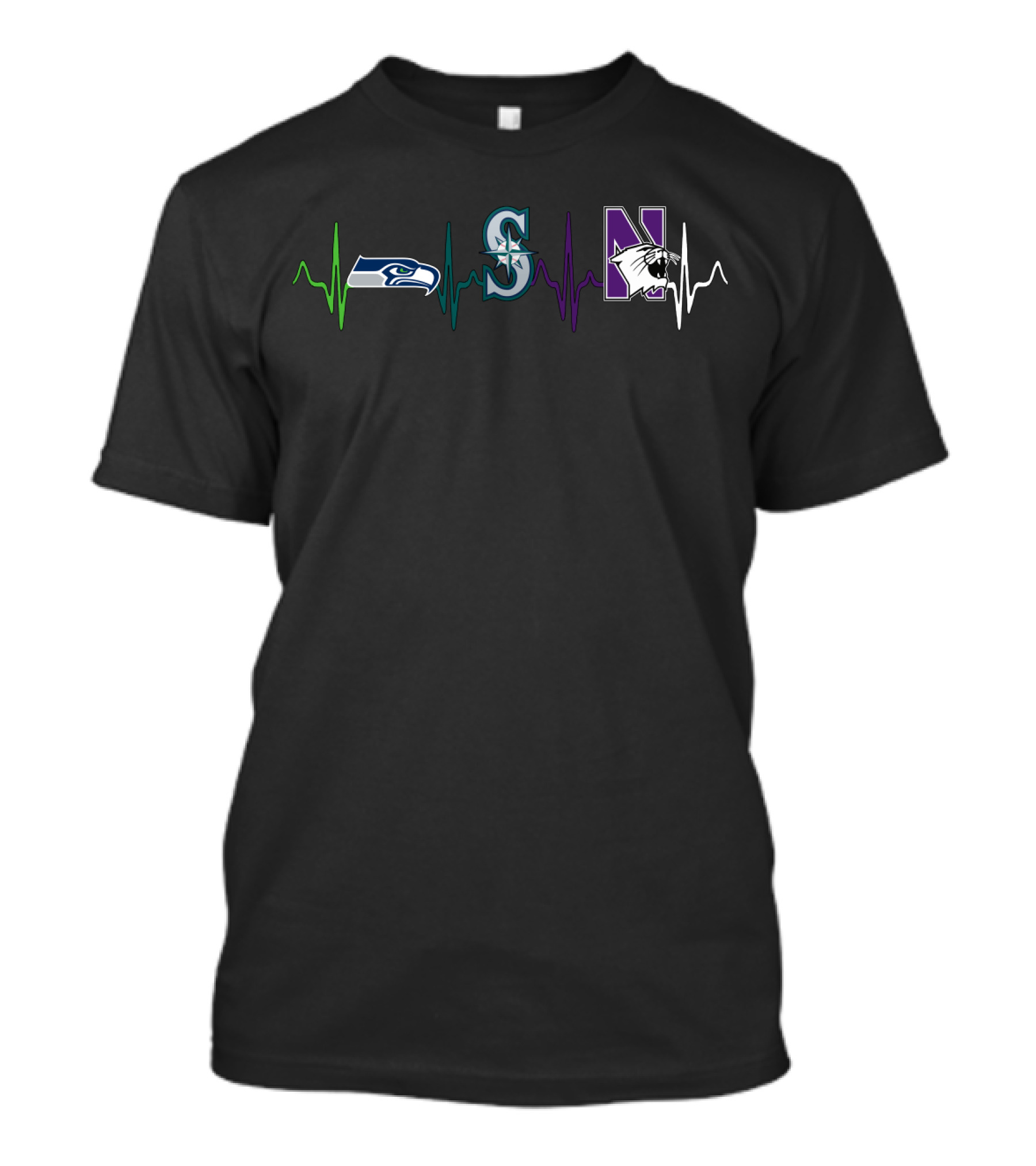 Seahawks Mariners Northwestern Wildcats Heartbeat Nw T-Shirt