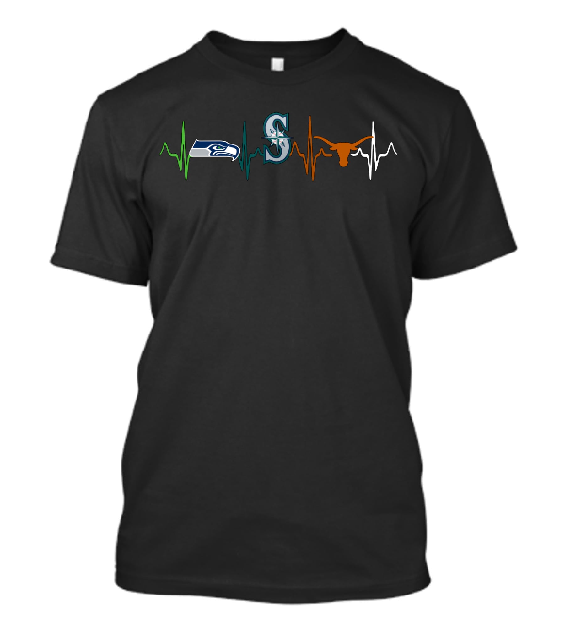Seahawks Mariners Longhorns Heartbeat Logo Combo T-Shirt