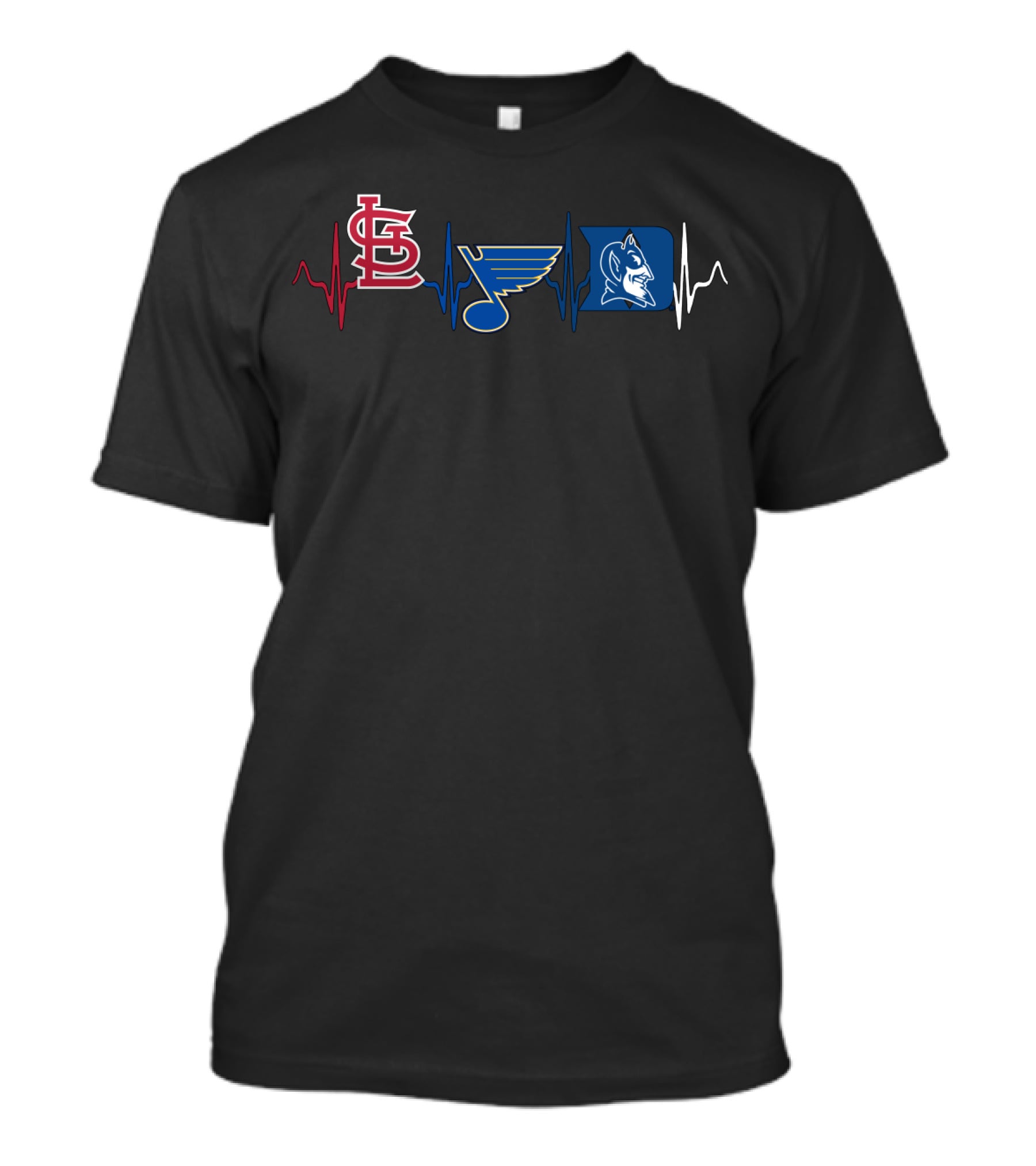 Love St. Louis Cardinals Blues Duke Blue Devils Heartbeat T-Shirt