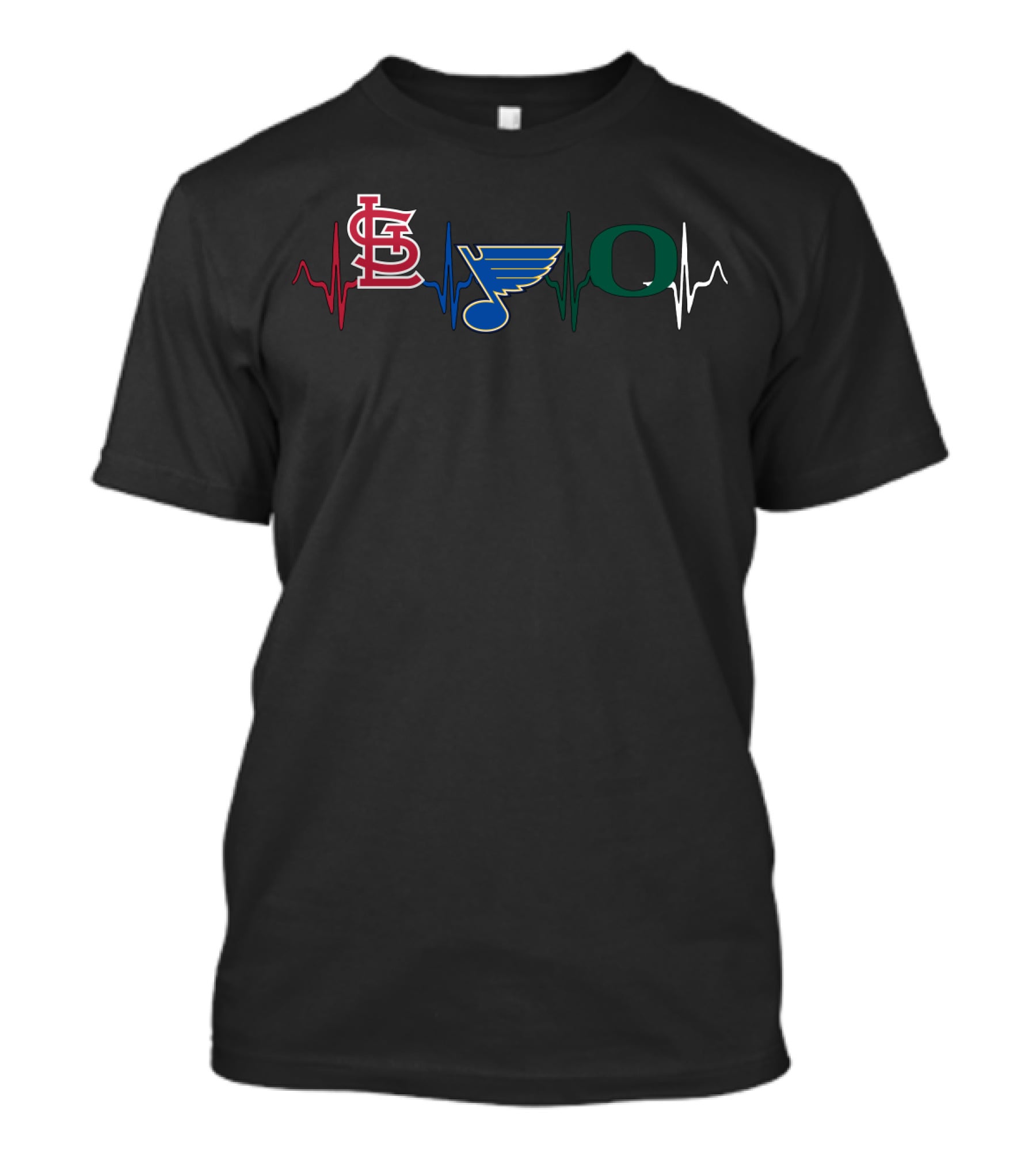 Love St. Louis Cardinals Blues Oregon Ducks Heartbeat T-Shirt
